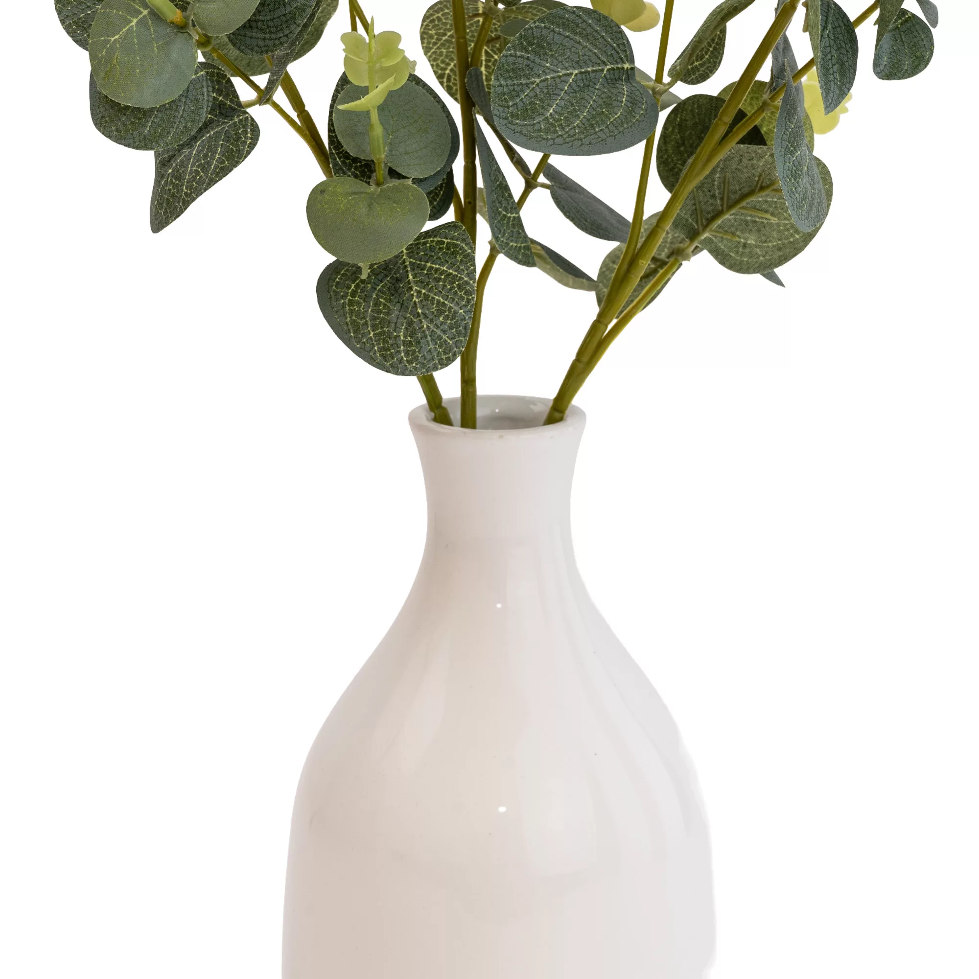25cm Eucalyptus Stems Artificial Plant In Natural Ceramic Bottle Vase - Image 2