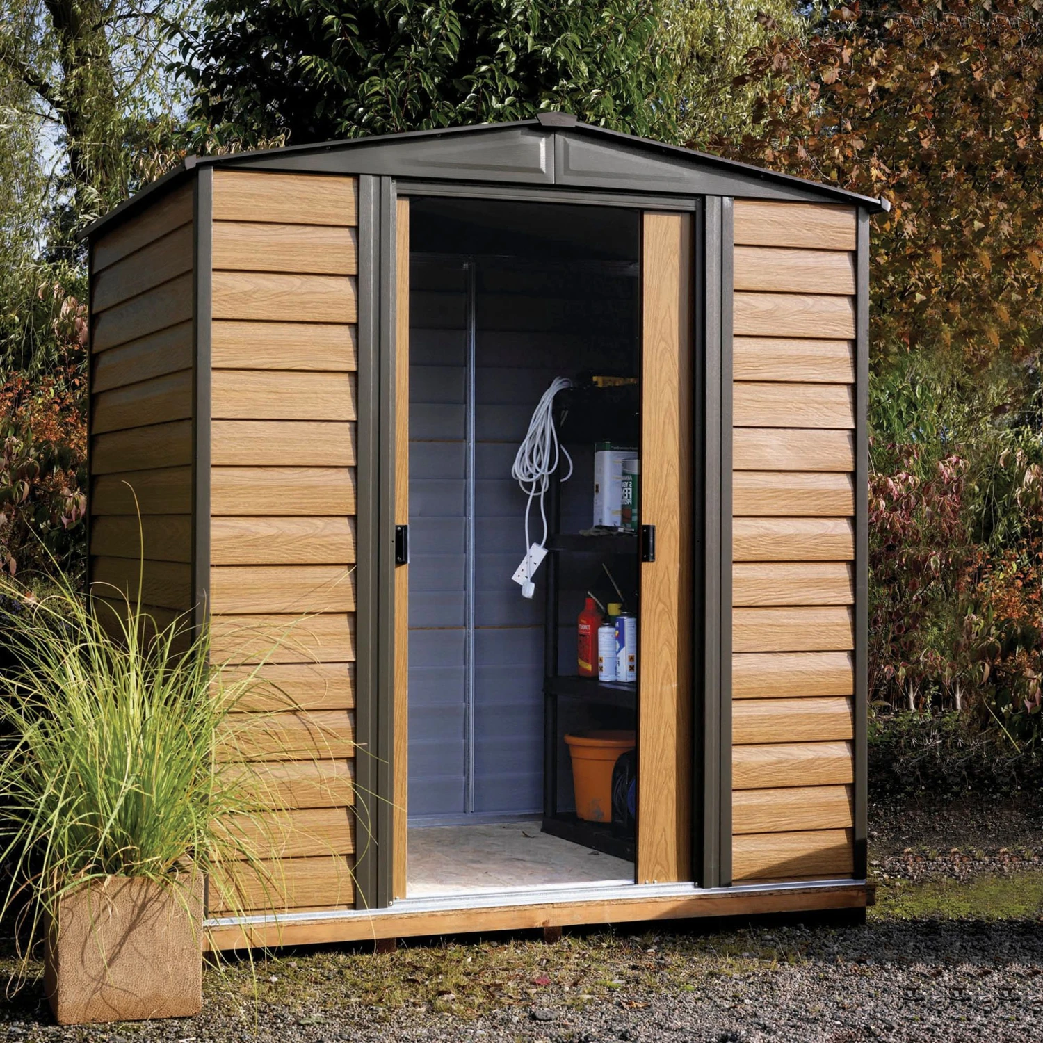 Arrow Woodvale 6x5 Apex Coffee Metal Shed - Image 3