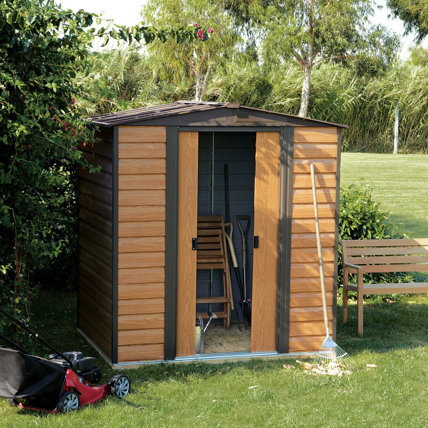 Arrow Woodvale 6x5 Apex Coffee Metal Shed - Image 4