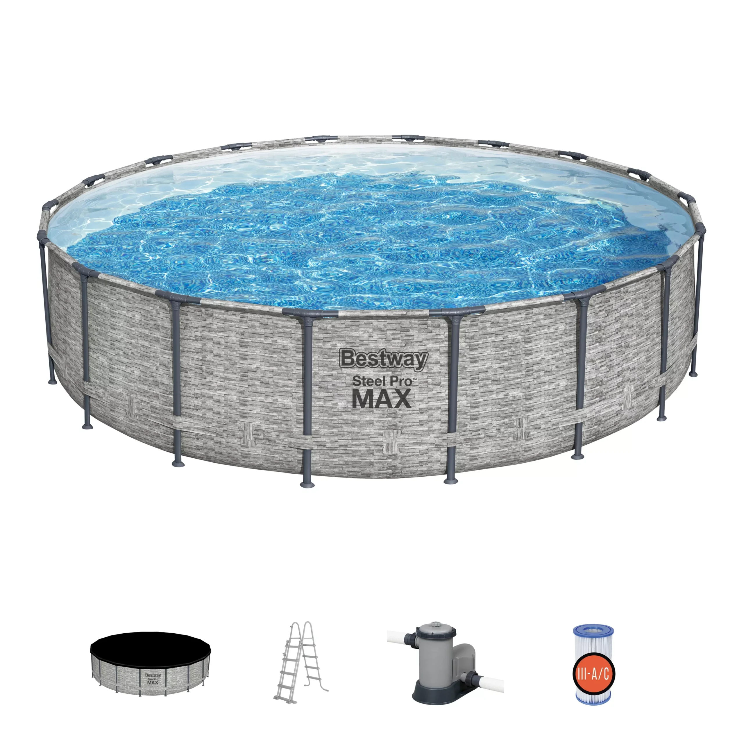 Bestway Steel Pro MAX™ Realistic Stone Print Polyvinyl Chloride (PVC) & Steel Pool (W) 5.49m X (L) 5.49m - Image 6