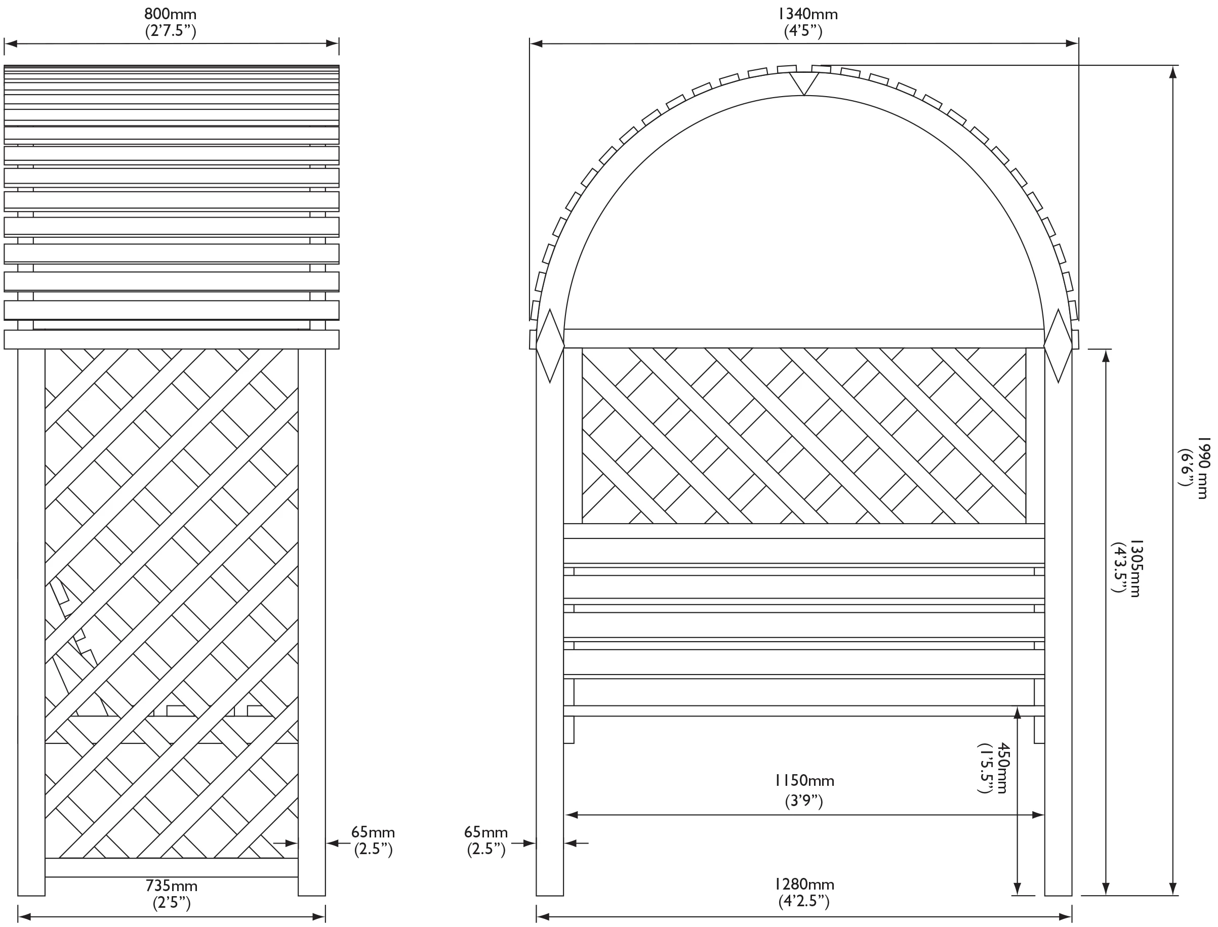 Blooma Chiltern Round Top Arbour, (H)1990mm (W)1340mm (D)800mm - Assembly Required - Image 5