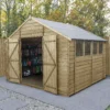 Forest Garden 10x10 Ft Apex Overlap Wooden 2 Door 4 Windows Shed With Floor - Assembly Service Included