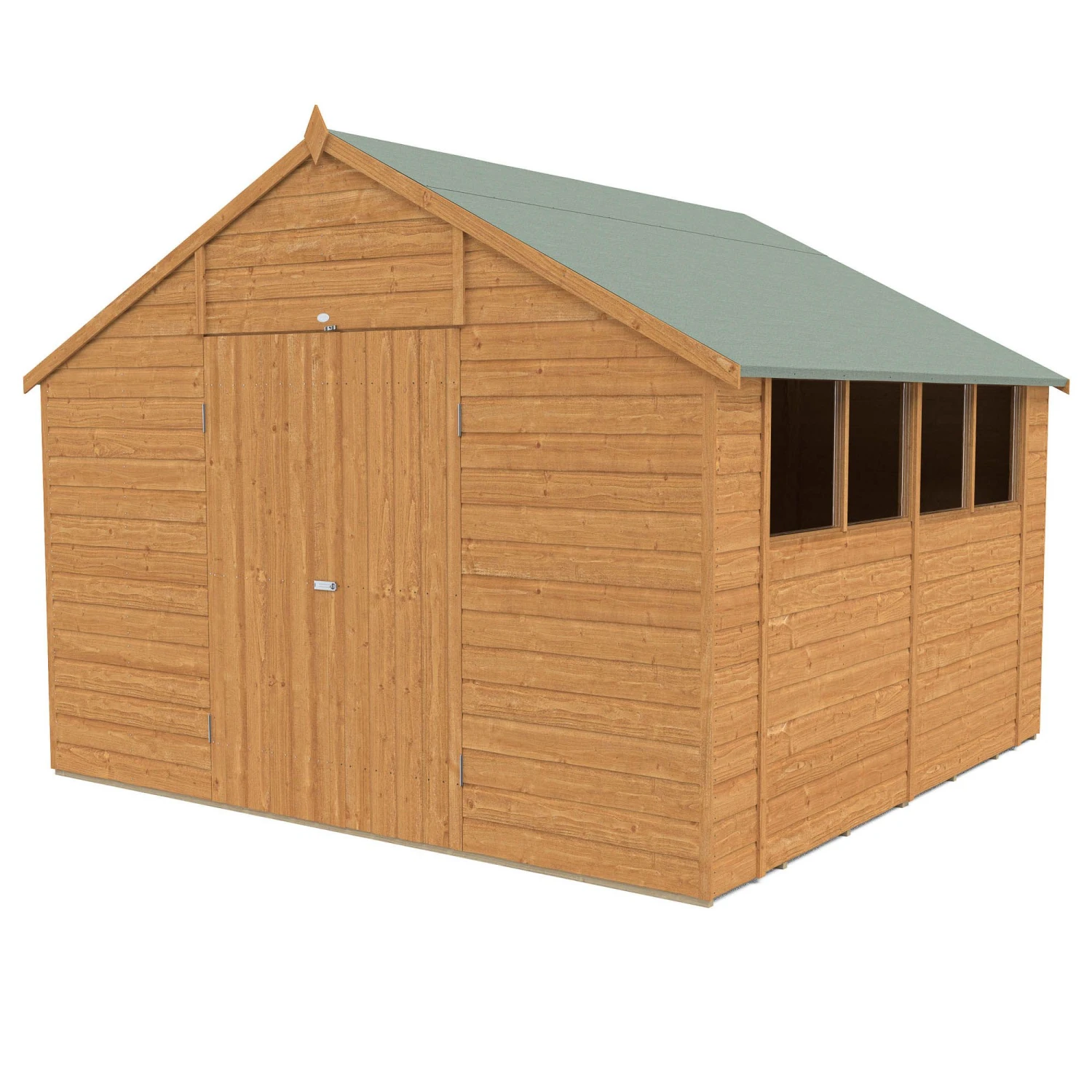 Forest Garden 10x10 Ft Apex Shiplap Wooden 2 Door 4 Windows Shed With Floor - Assembly Service Included - Image 2