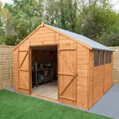 Forest Garden 10x10 Ft Apex Shiplap Wooden 2 Door 4 Windows Shed With Floor - Assembly Service Included