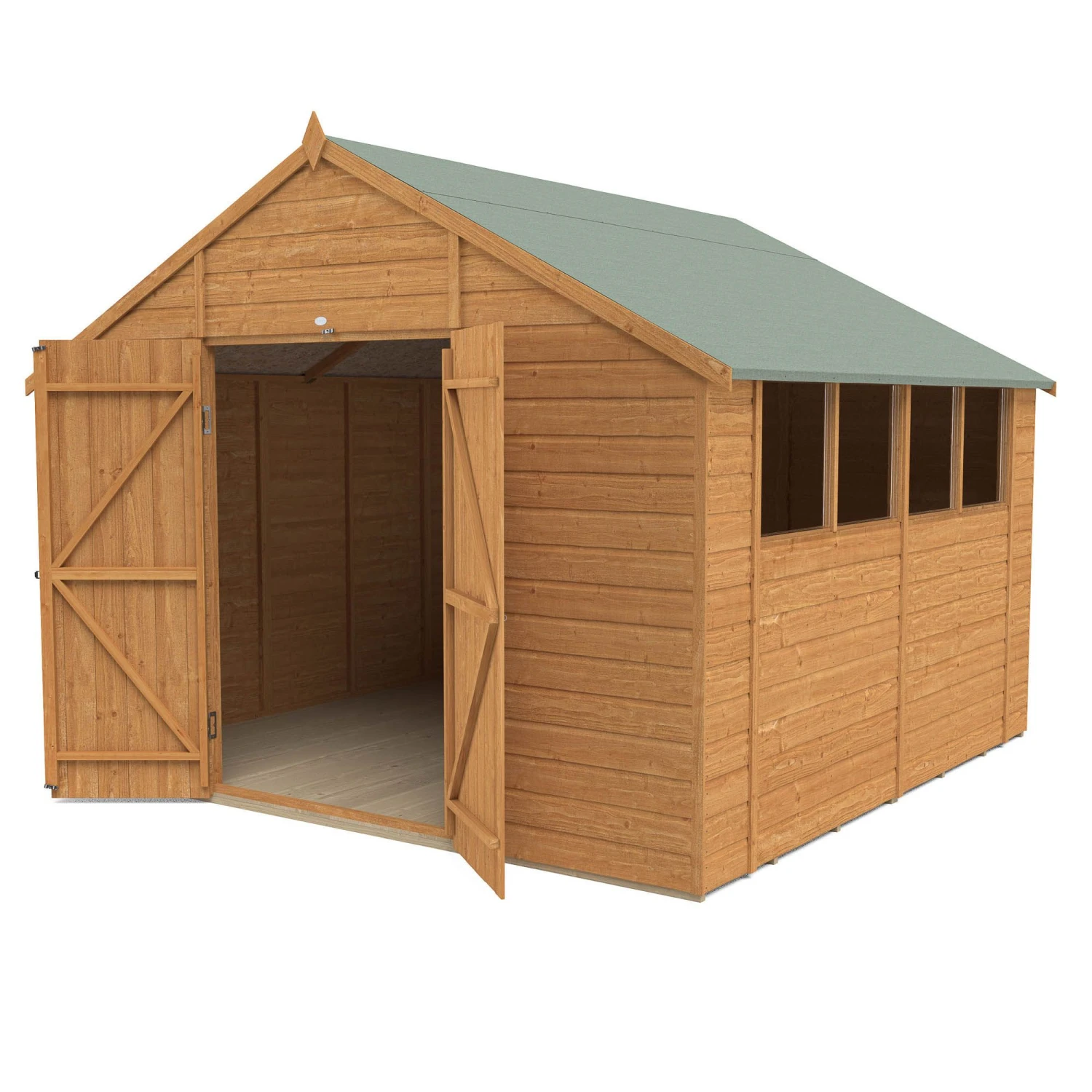 Forest Garden 10x10 Ft Apex Shiplap Wooden 2 Door 4 Windows Shed With Floor - Assembly Service Included - Image 12