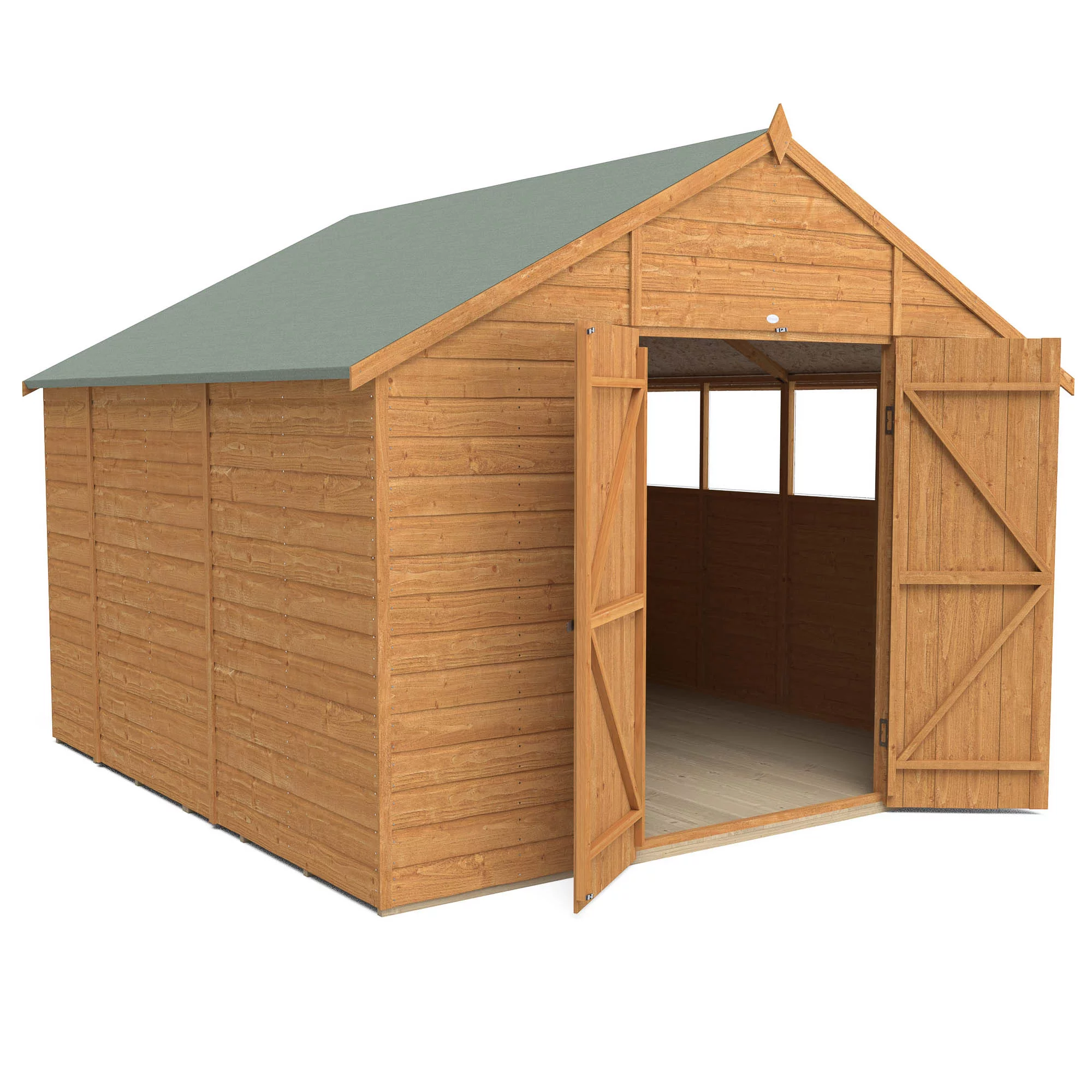 Forest Garden 10x10 Ft Apex Shiplap Wooden 2 Door 4 Windows Shed With Floor - Assembly Service Included - Image 9