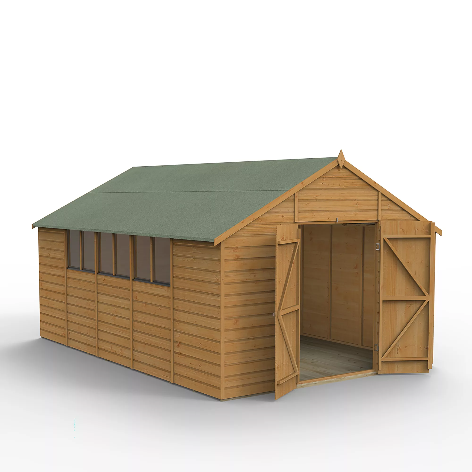 Forest Garden 10x15 Apex Dip Treated Shiplap Wooden Shed With Floor (Base Included)