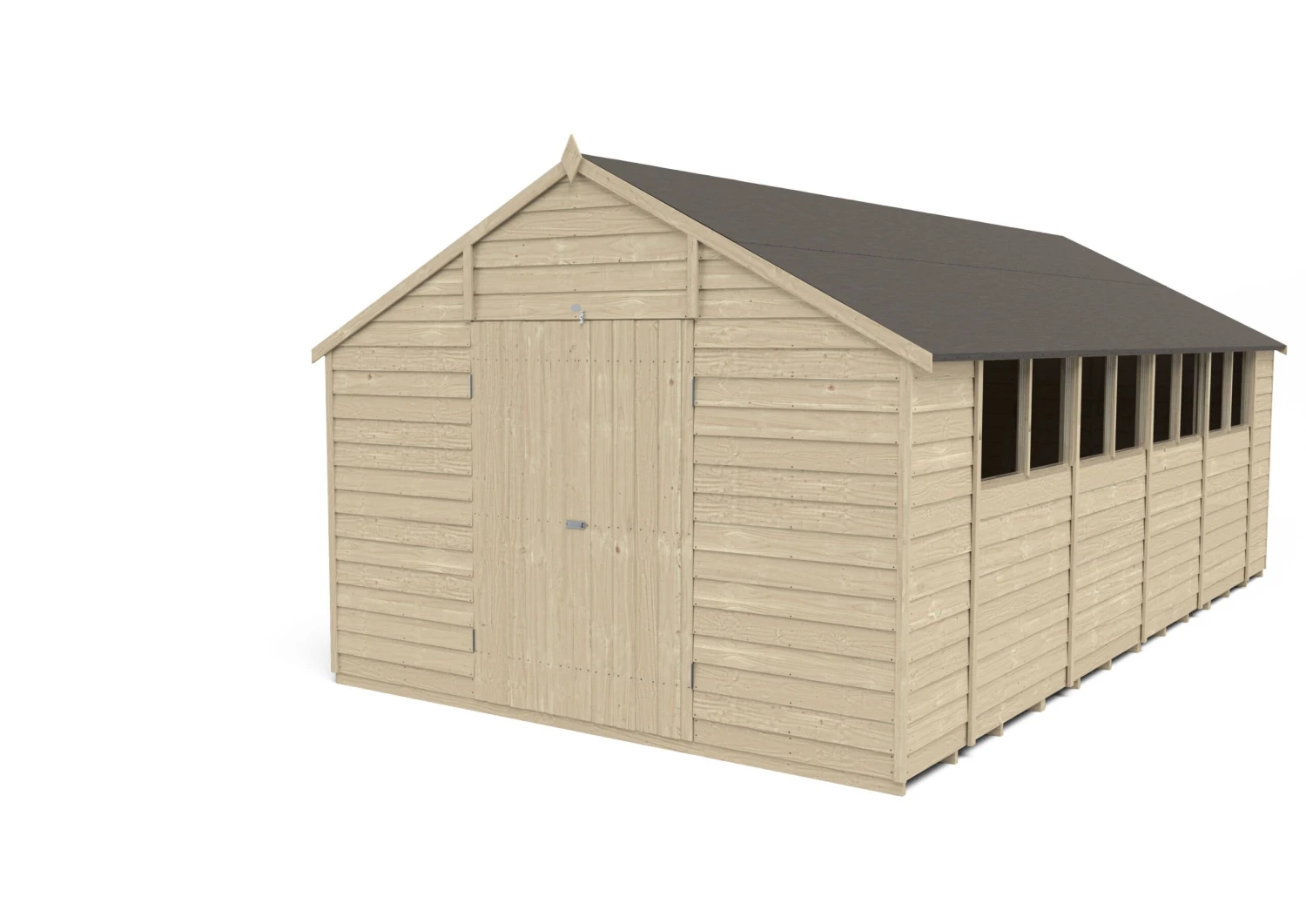Forest Garden 20x10 Ft Apex Overlap Wooden 2 Door 8 Windows Shed With Floor - Image 2