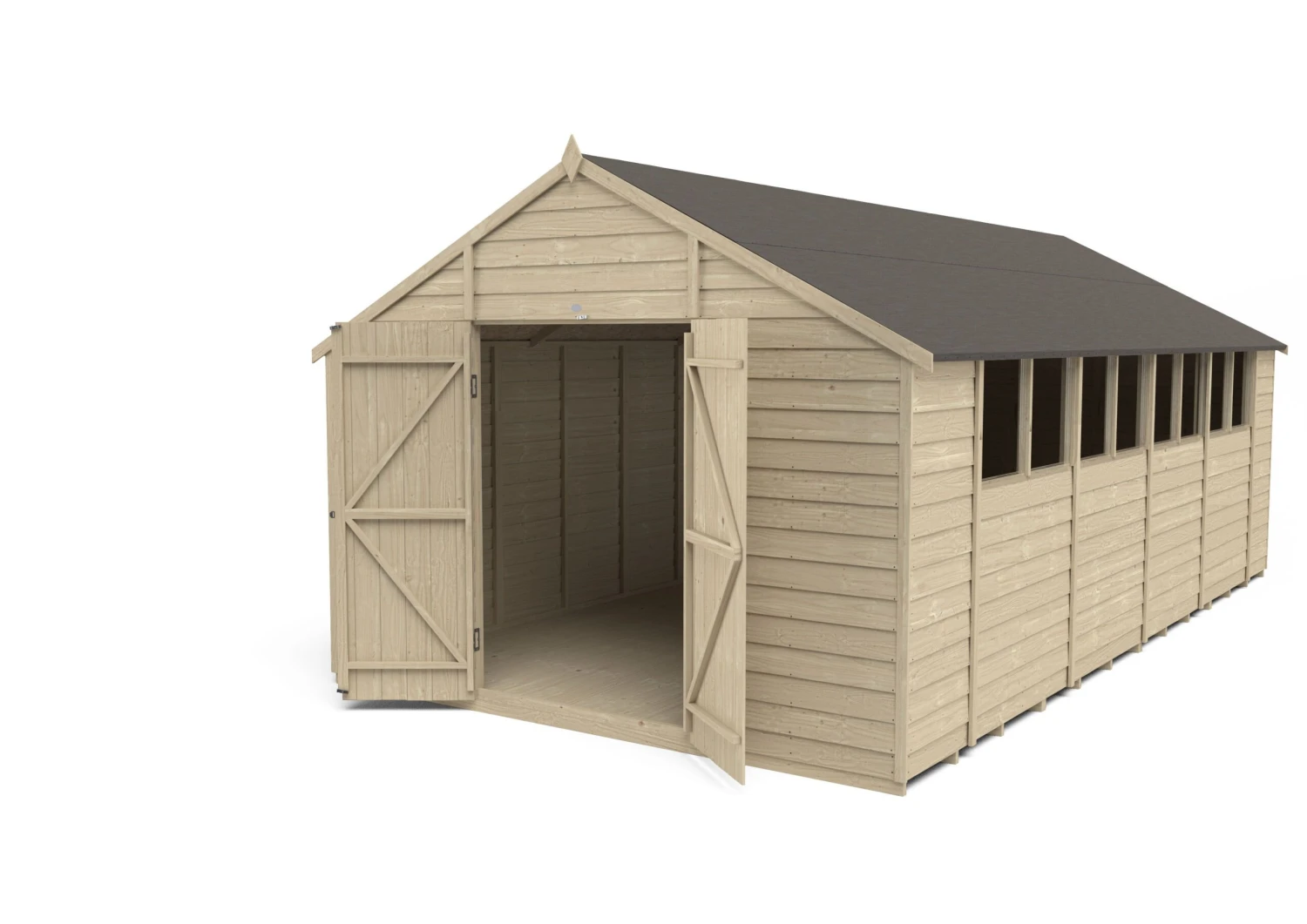 Forest Garden 20x10 Ft Apex Overlap Wooden 2 Door 8 Windows Shed With Floor - Image 4