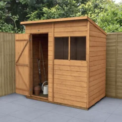 Forest Garden 6x4 Ft Pent Shiplap Wooden 2 Windows Shed With Floor - Assembly Service Included