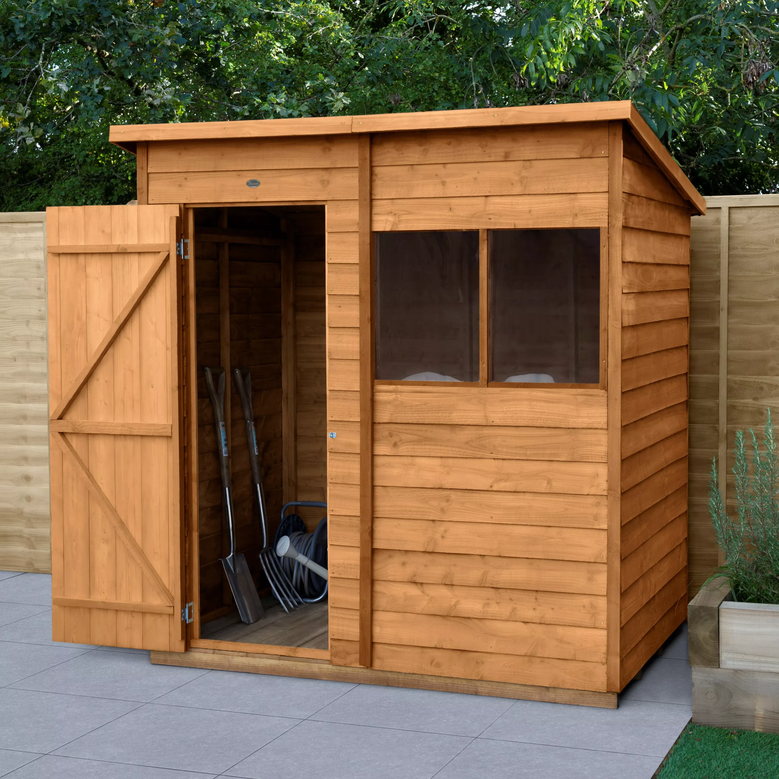 Forest Garden 6x4 Pent Dip Treated Overlap Wooden Shed With Floor (Base Included)