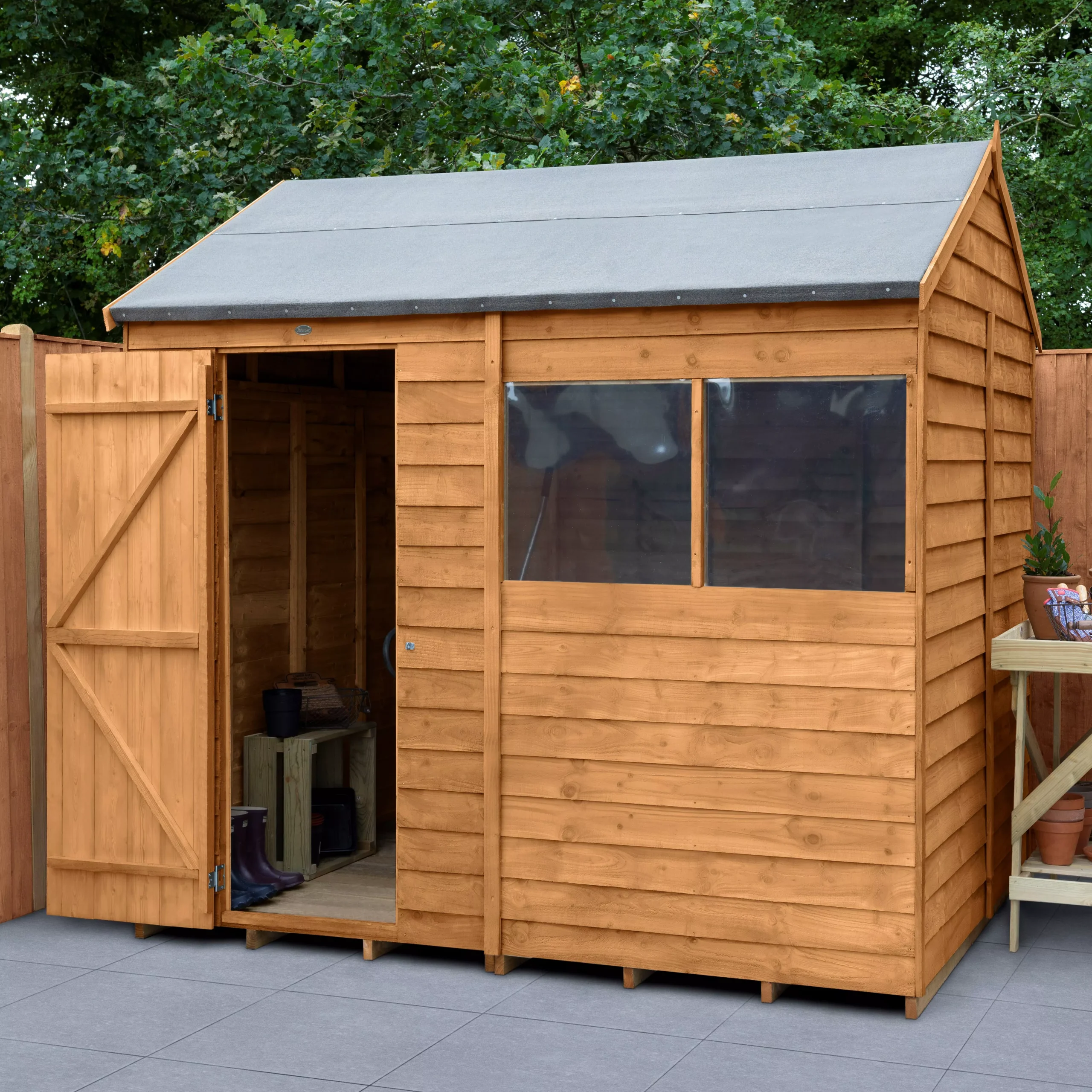Forest Garden 8x6 Reverse Apex Dip Treated Overlap Wooden Shed With Floor