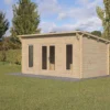 Forest Garden Elmley 5x3 Toughened Glass Pent Loglap Solid Wood Cabin With Double Door - Assembly Service Included