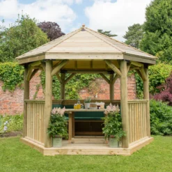 Forest Garden Furnished Hexagonal Gazebo, (W)3.78m (D)3.27m
