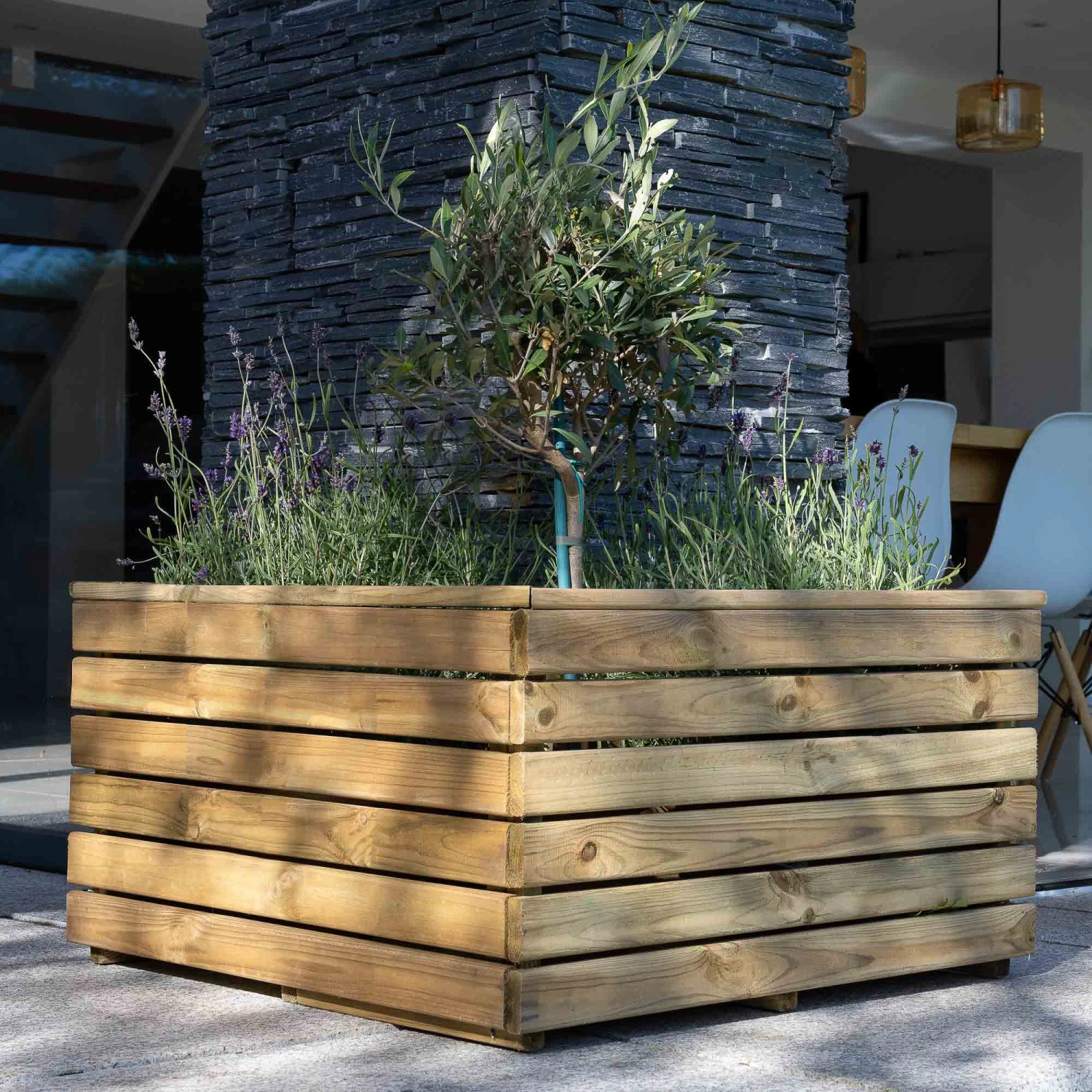 Forest Garden Linear Corner Natural Timber Wooden Rectangular Planter - Image 5