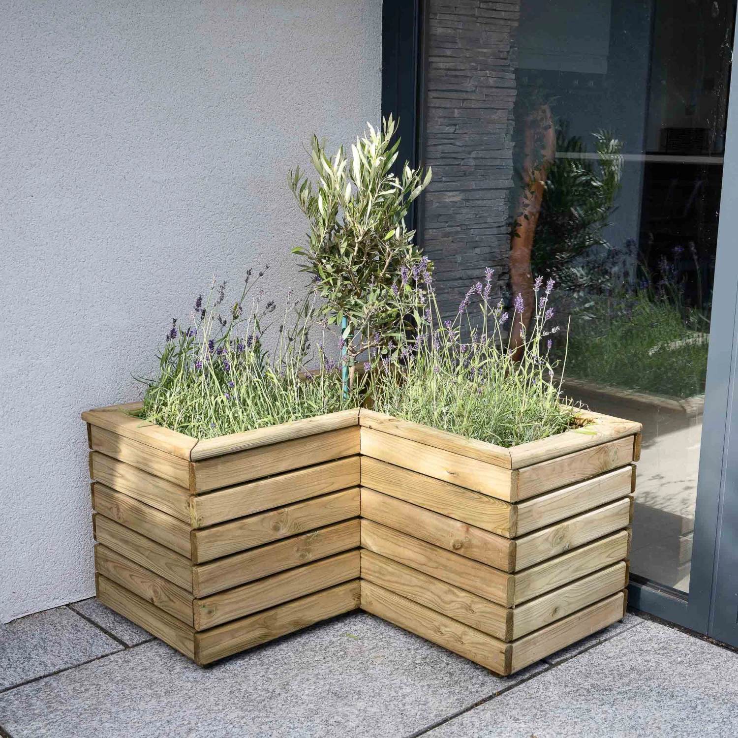 Forest Garden Linear Corner Natural Timber Wooden Rectangular Planter - Image 3
