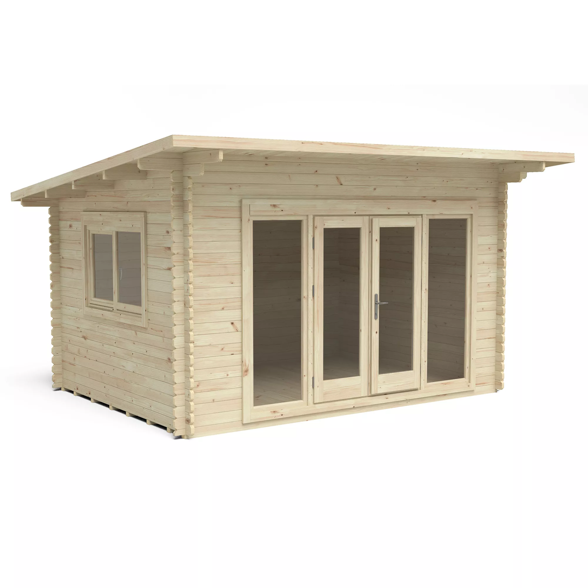 Forest Garden Melbury 4x3 Toughened Glass Pent Loglap Solid Wood Cabin With Double Door - Image 2