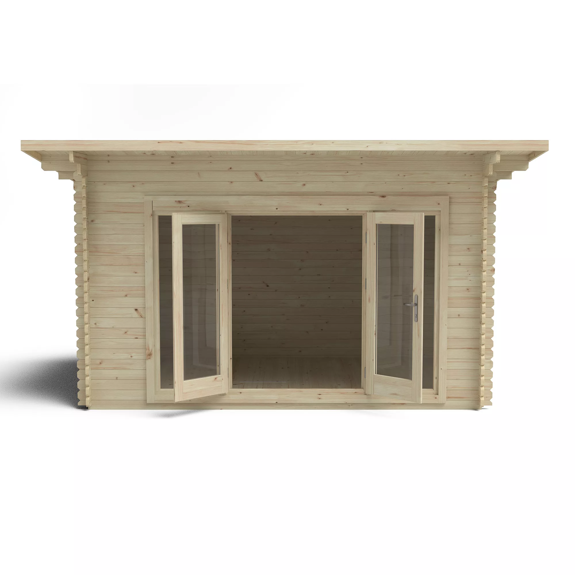Forest Garden Melbury 4x3 Toughened Glass Pent Loglap Solid Wood Cabin With Double Door - Image 4