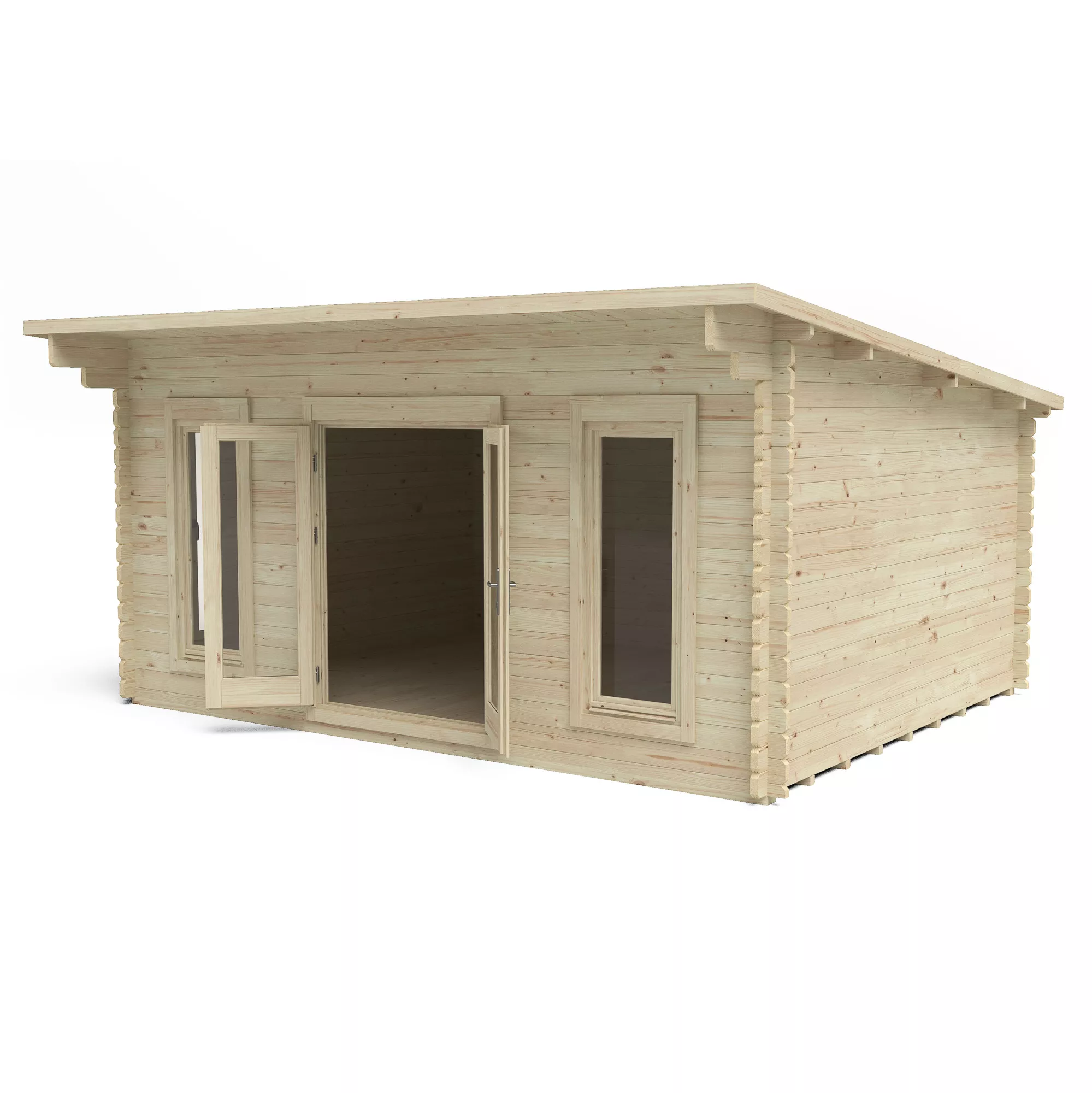 Forest Garden Mendip 5x4 Toughened Glass Pent Loglap Solid Wood Cabin With Double Door - Assembly Service Included - Image 10