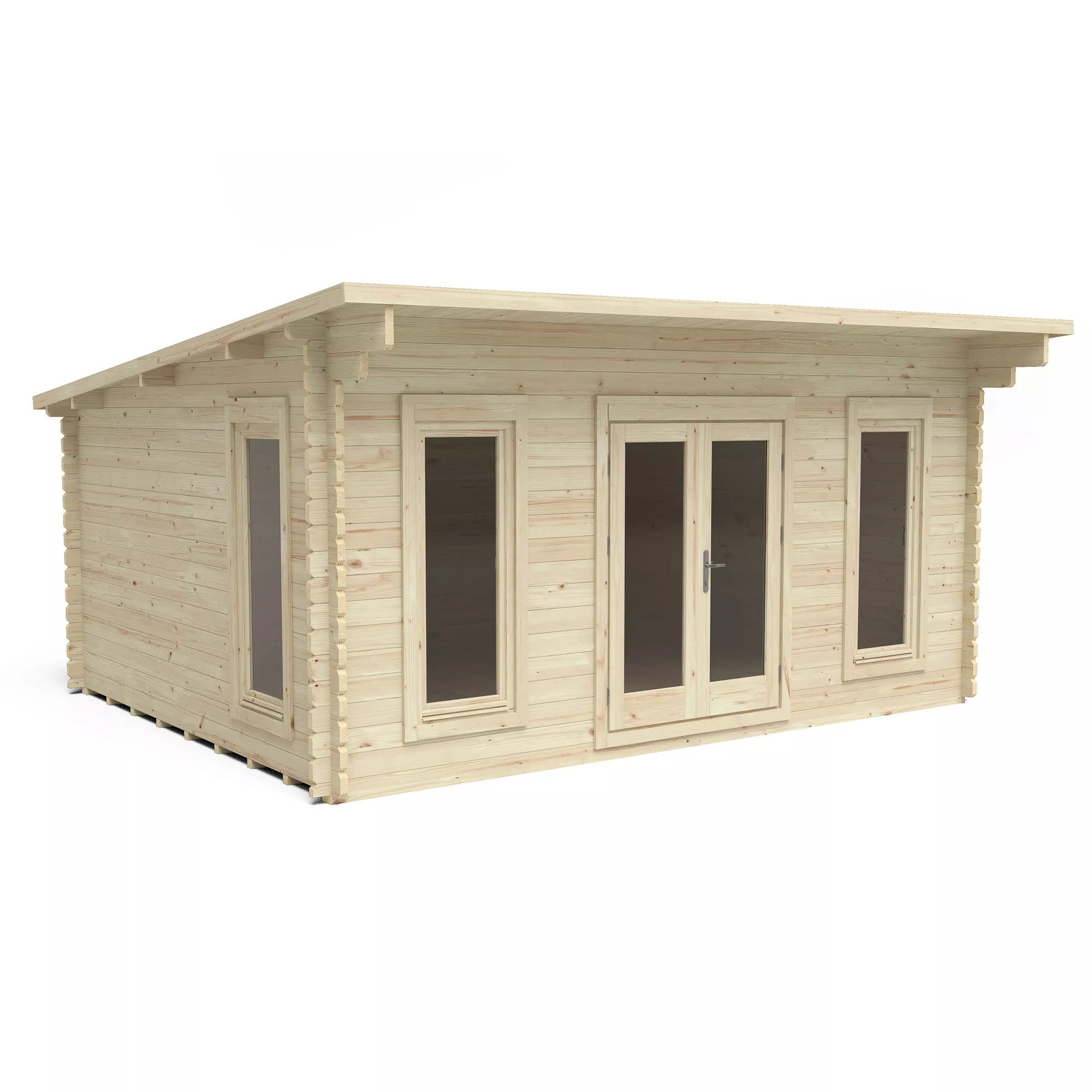 Forest Garden Mendip 5x4 Toughened Glass Pent Loglap Solid Wood Cabin With Double Door - Assembly Service Included - Image 2