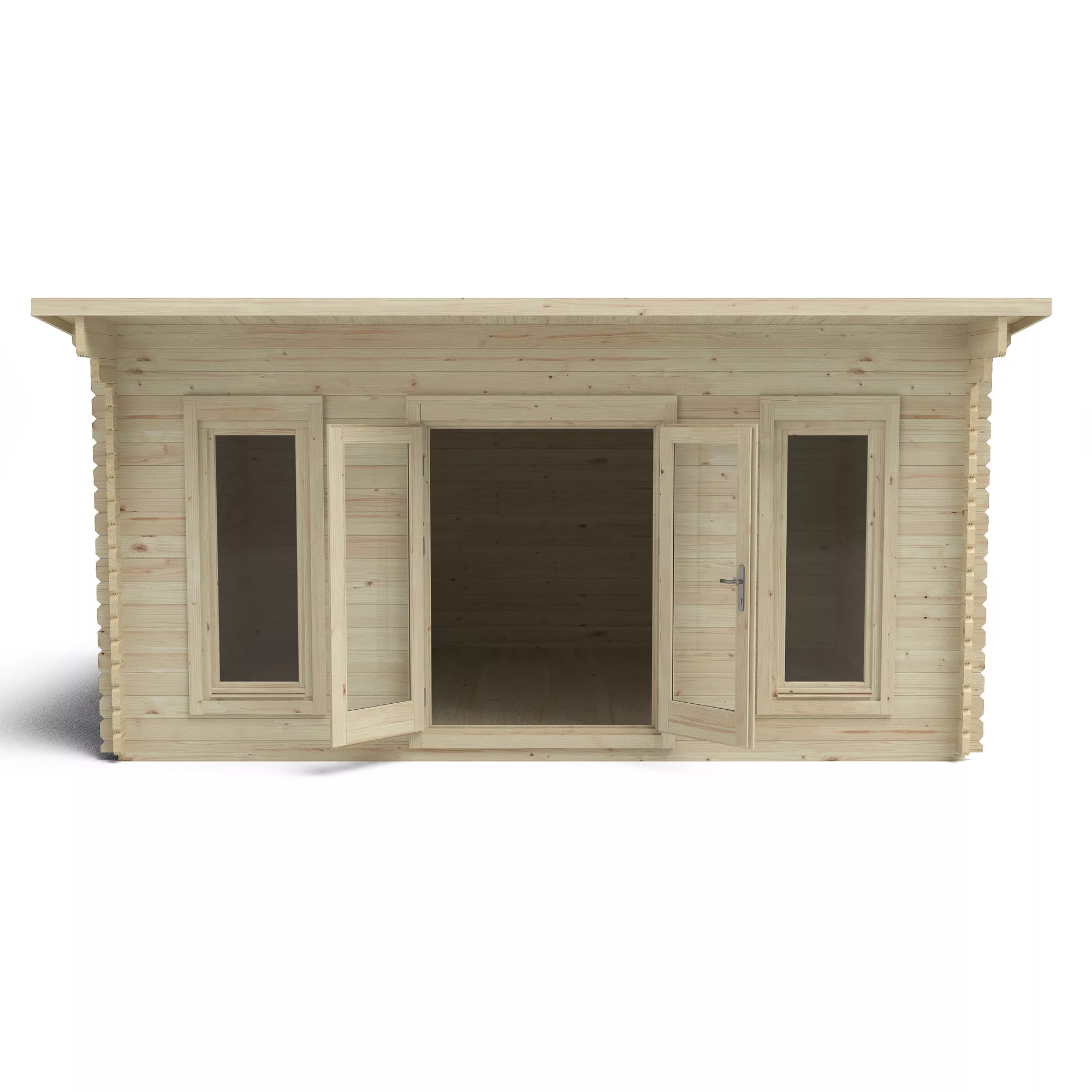 Forest Garden Mendip 5x4 Toughened Glass Pent Loglap Solid Wood Cabin With Double Door - Assembly Service Included - Image 3