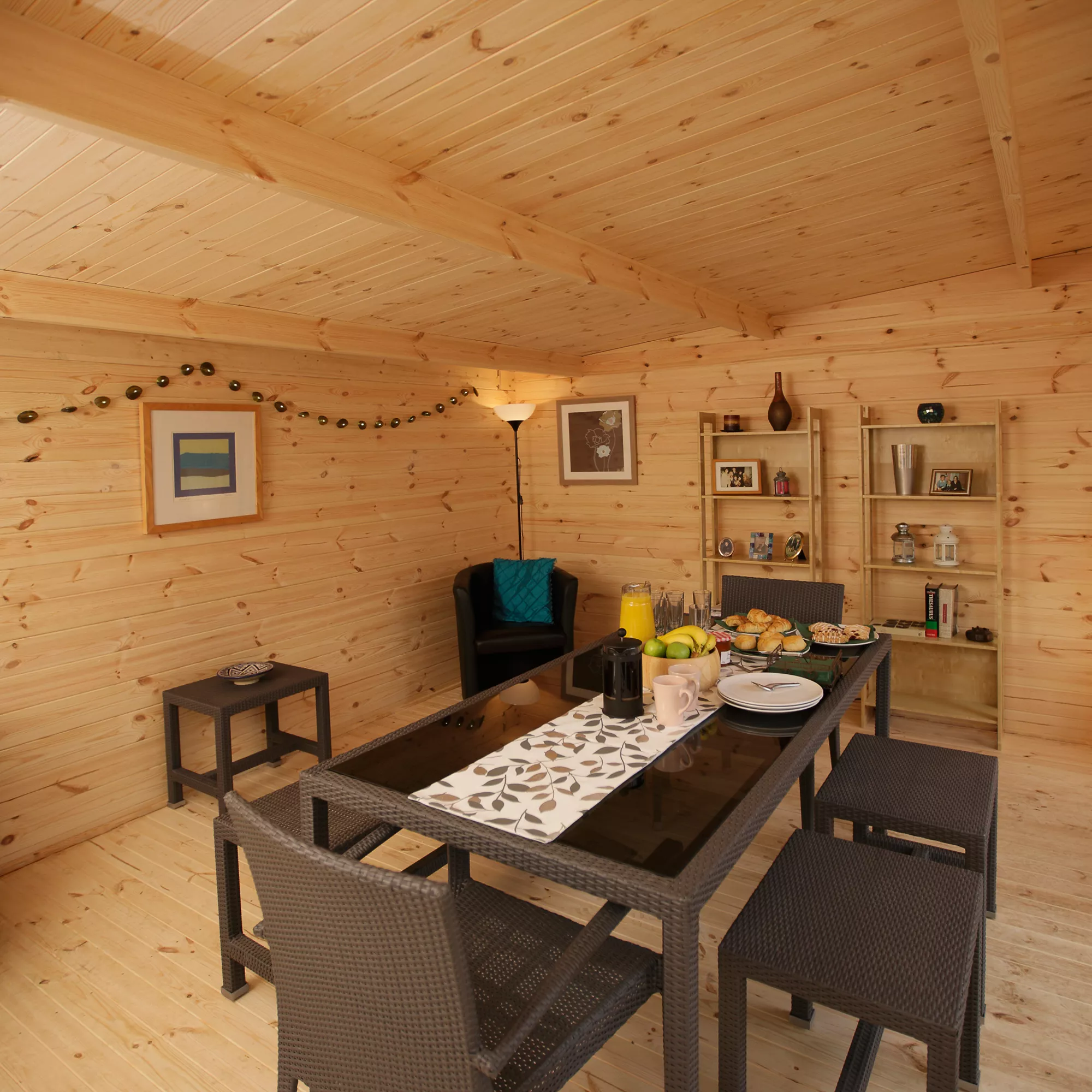 Forest Garden Mendip 5x4 Toughened Glass Pent Loglap Solid Wood Cabin With Double Door - Assembly Service Included - Image 5