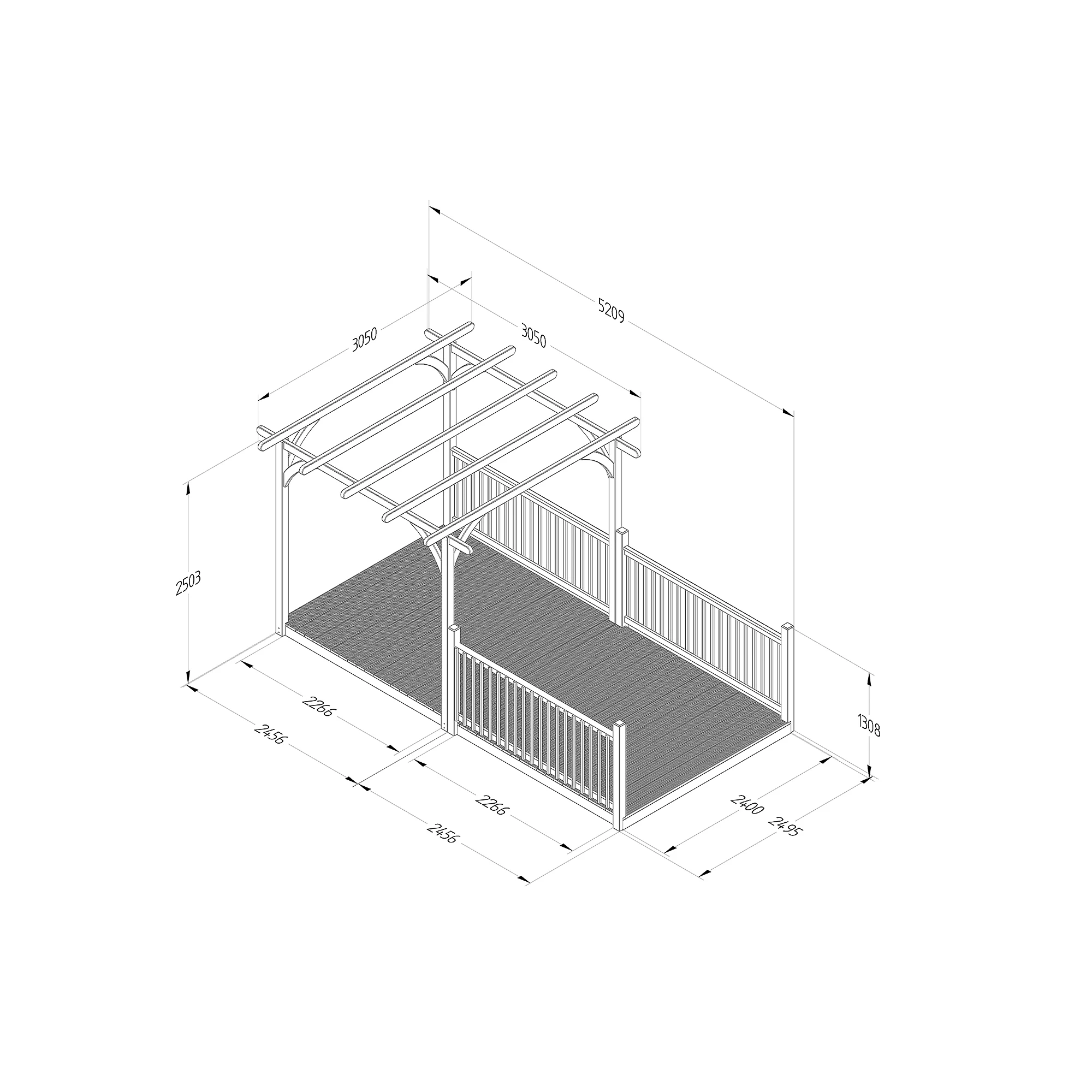 Forest Garden Natural Pergola & Decking Kit, X4 Post X3 Balustrade (H) 2.5m X (W) 5.2m - Image 2