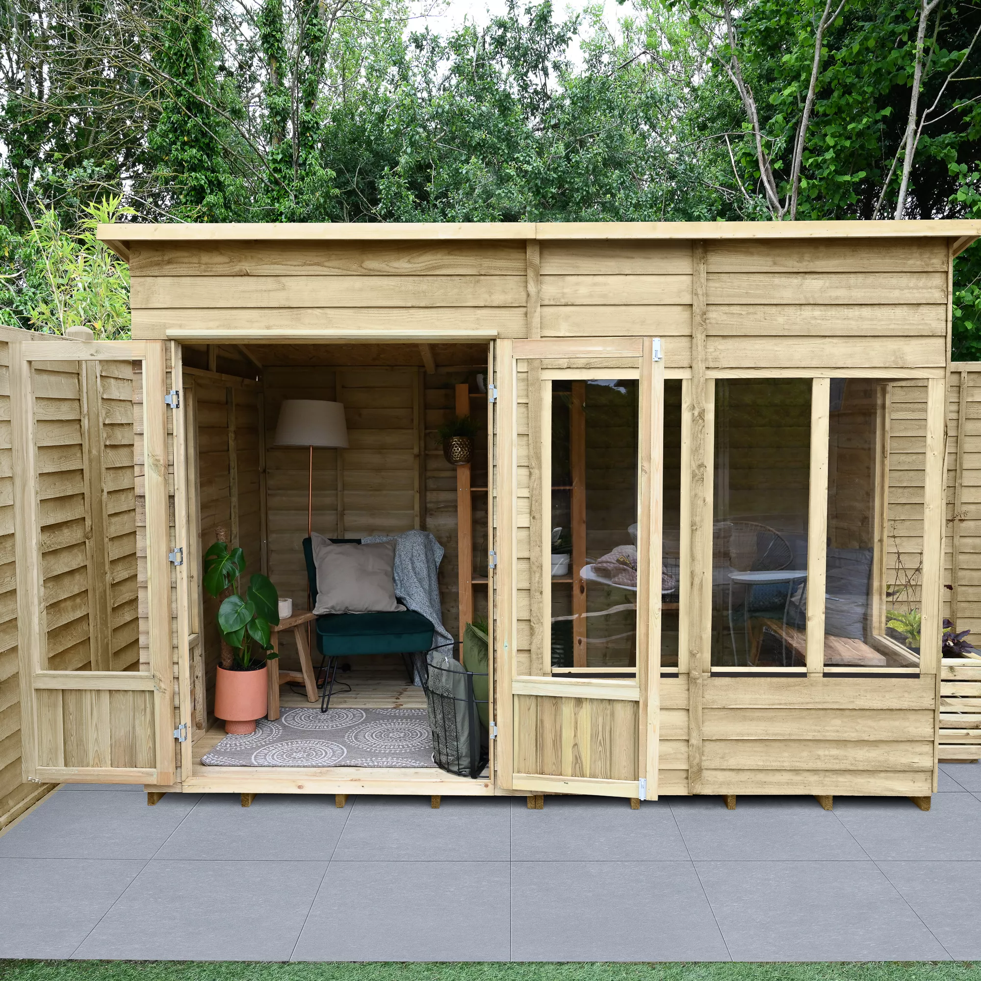 Forest Garden Oakley 10x6 Pent Overlap Solid Wood Summer House With Double Door - Assembly Service Included - Image 4