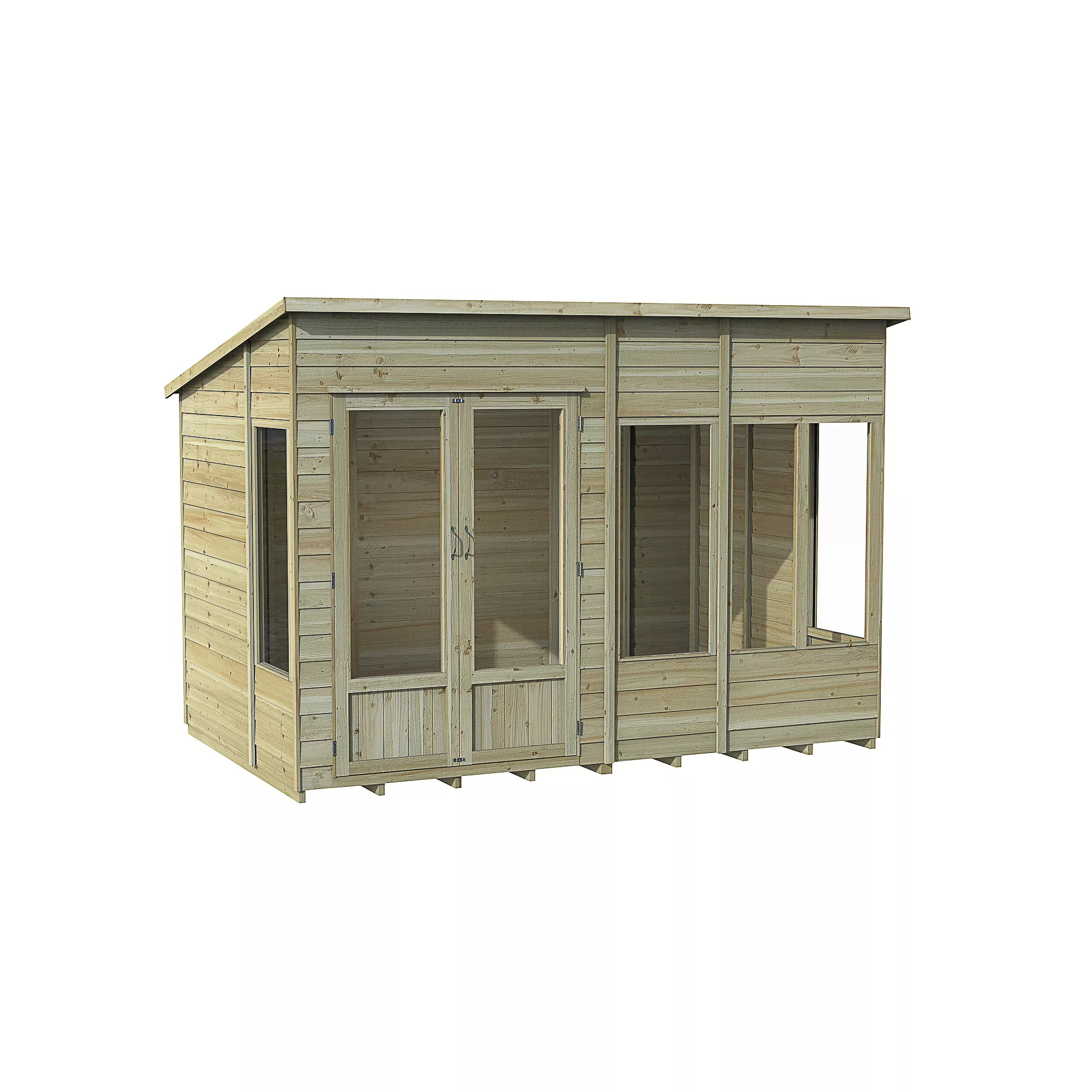 Forest Garden Oakley 10x6 Pent Overlap Solid Wood Summer House With Double Door (Base Included) - Assembly Service Included - Image 2