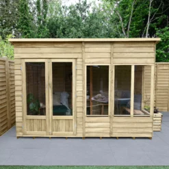 Forest Garden Oakley 10x6 Pent Overlap Solid Wood Summer House With Double Door (Base Included) - Assembly Service Included