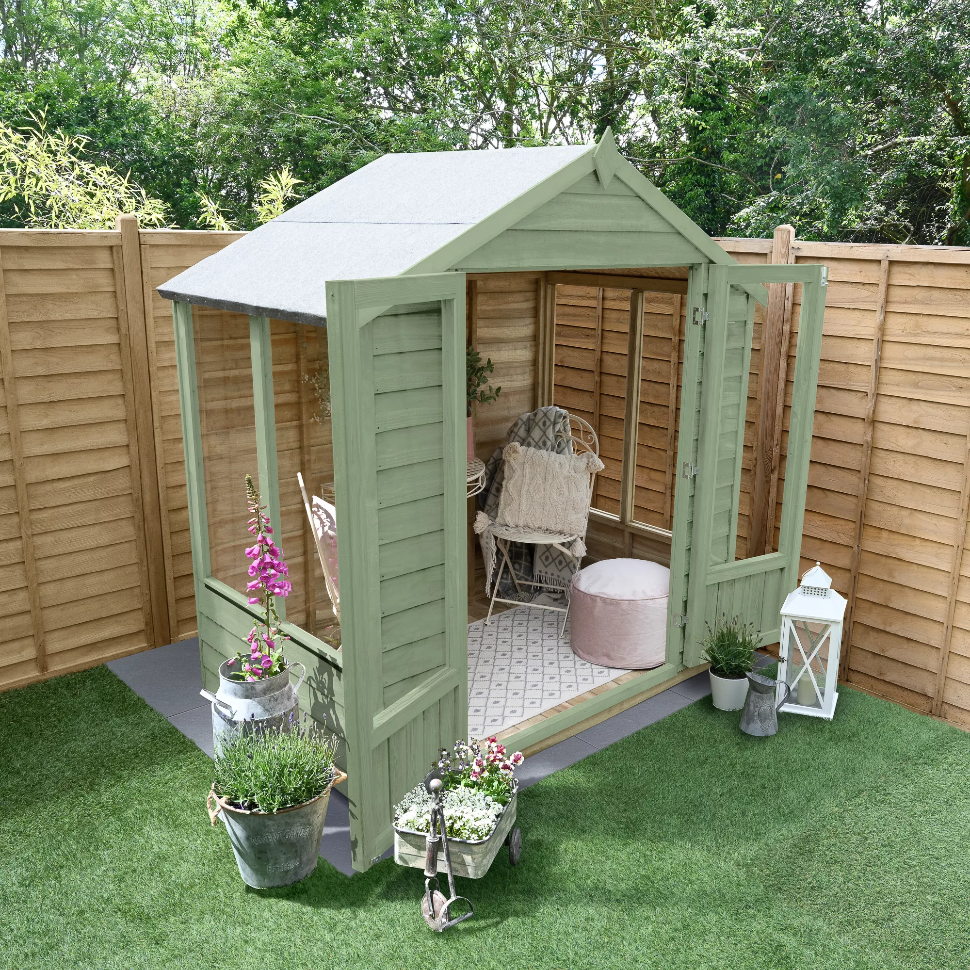 Forest Garden Oakley 6x4 Apex Overlap Solid Wood Summer House With Double Door - Image 5
