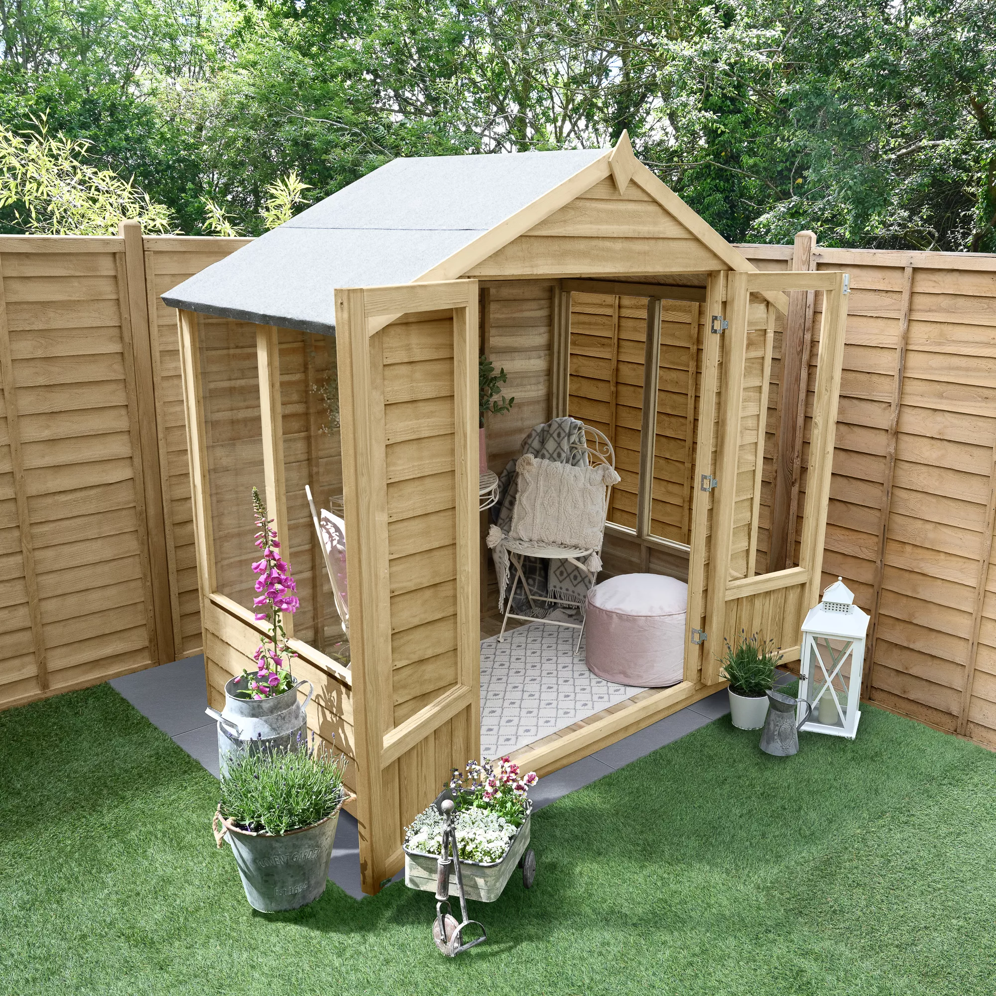Forest Garden Oakley 6x4 Apex Overlap Solid Wood Summer House With Double Door - Image 6