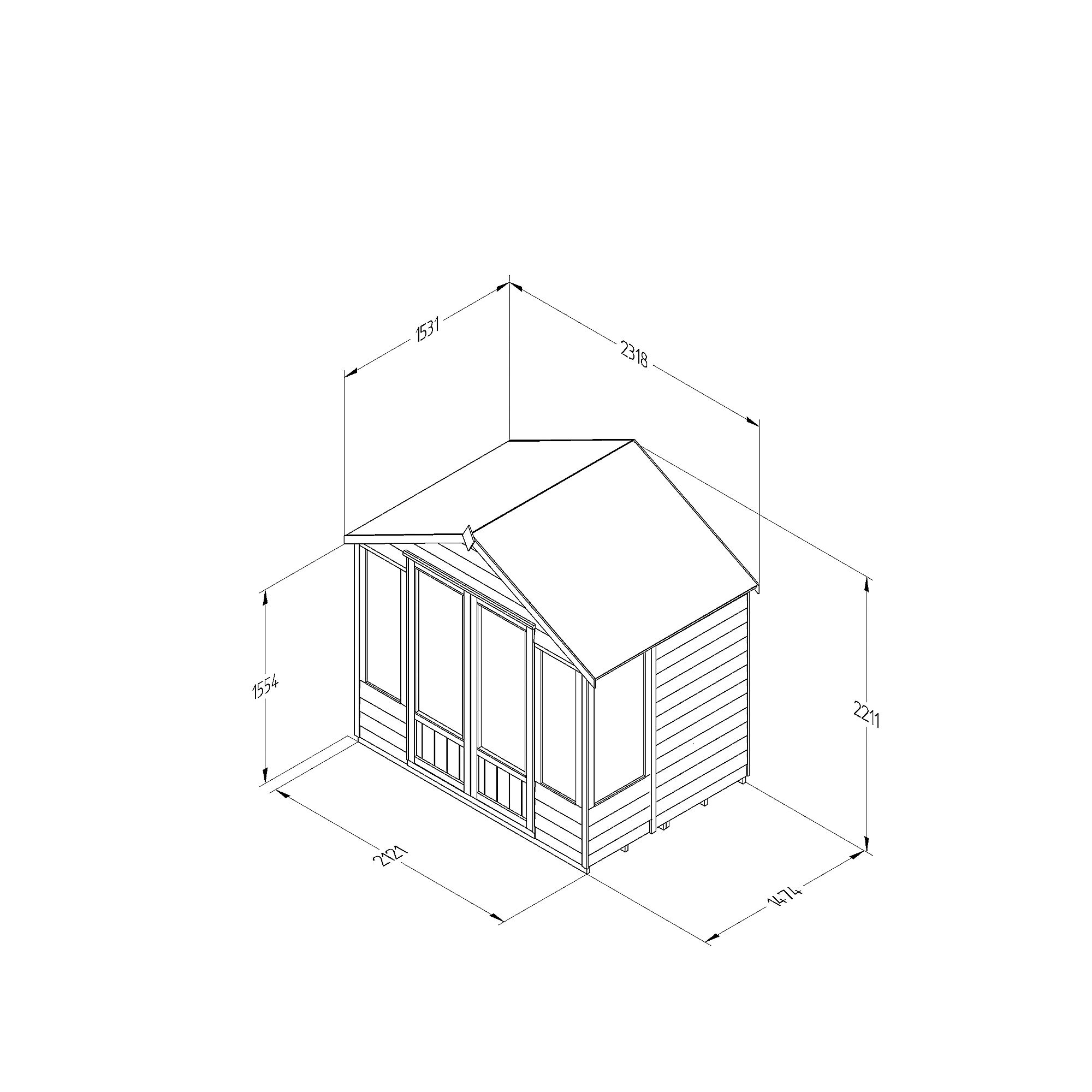 Forest Garden Oakley 7x7 Apex Overlap Solid Wood Summer House With Double Door - Assembly Service Included - Image 7