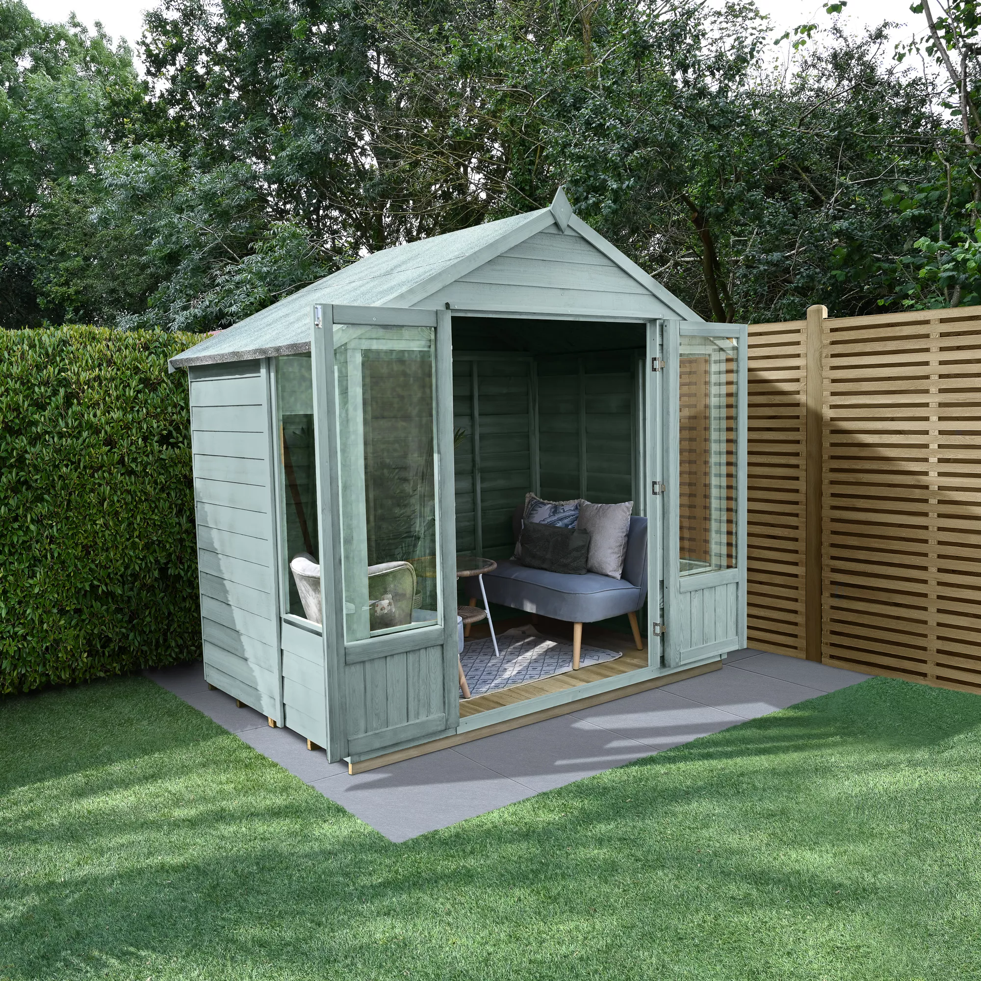 Forest Garden Oakley 7x7 Apex Overlap Solid Wood Summer House With Double Door - Assembly Service Included - Image 5