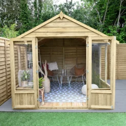Forest Garden Oakley 8x10 Apex Overlap Solid Wood Summer House With Double Door (Base Included) - Assembly Service Included
