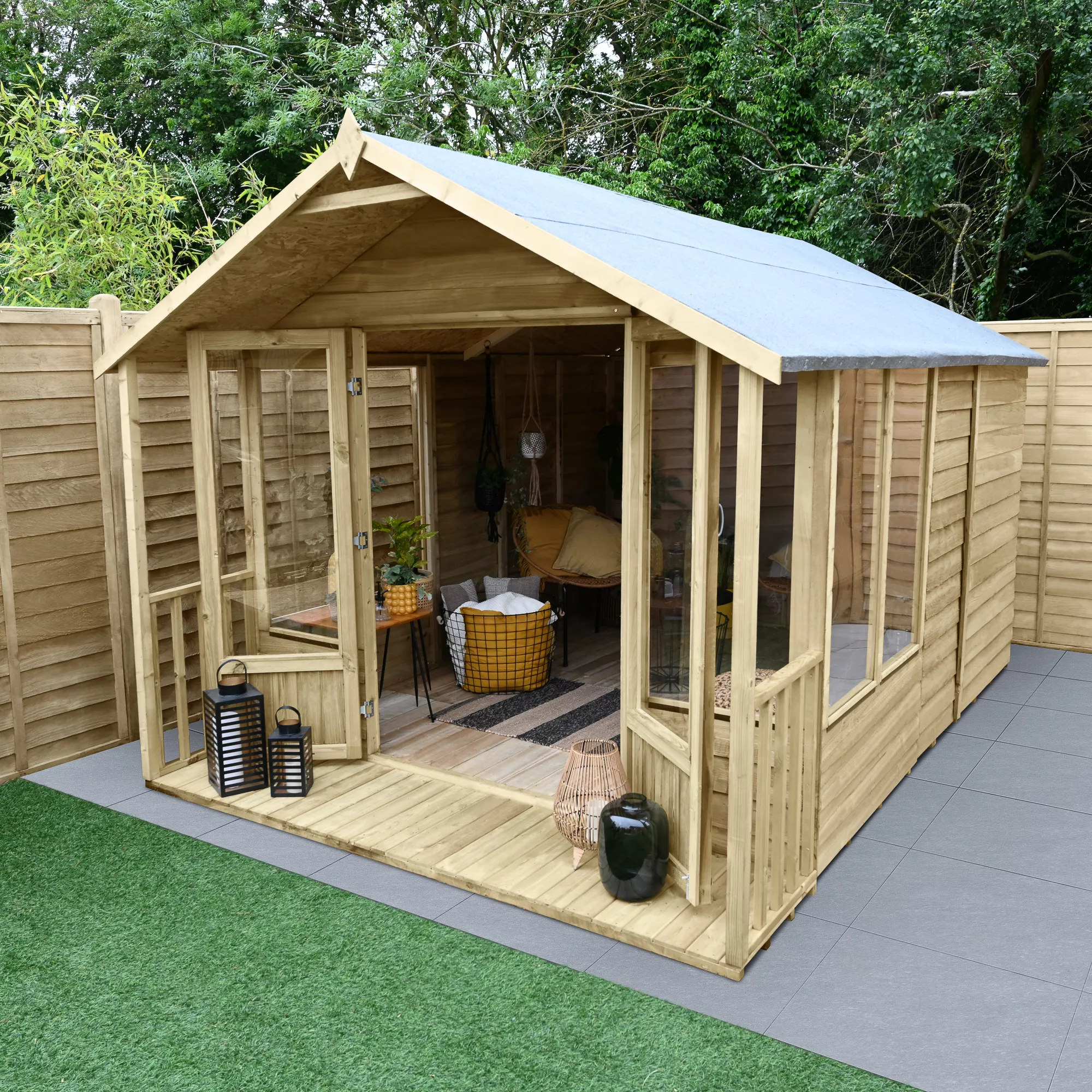 Forest Garden Oakley 8x12 Apex Overlap Solid Wood Summer House With Double Door (Base Included) - Assembly Service Included - Image 3