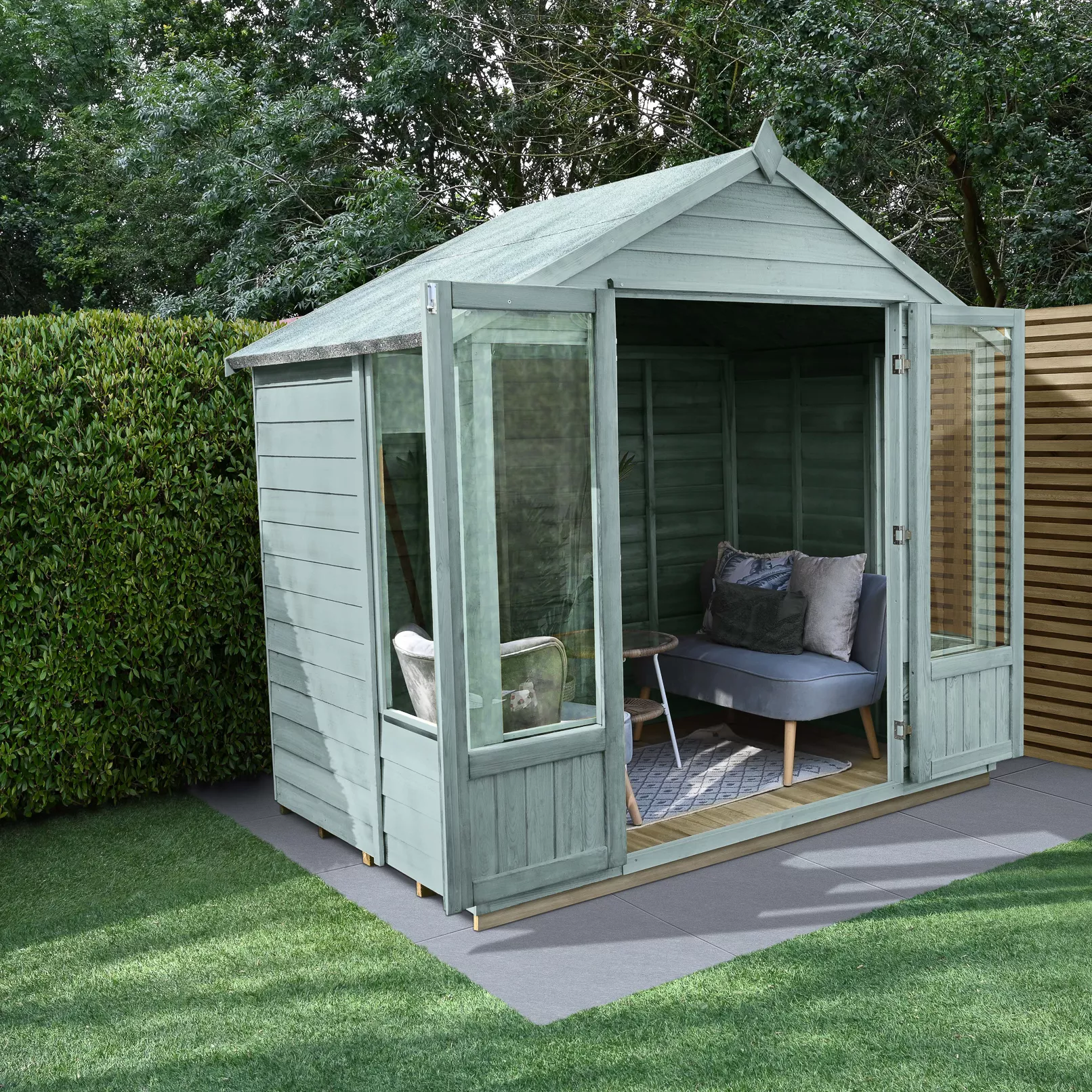 Forest Garden Oakley 8x6 Apex Overlap Solid Wood Summer House With Double Door - Image 3
