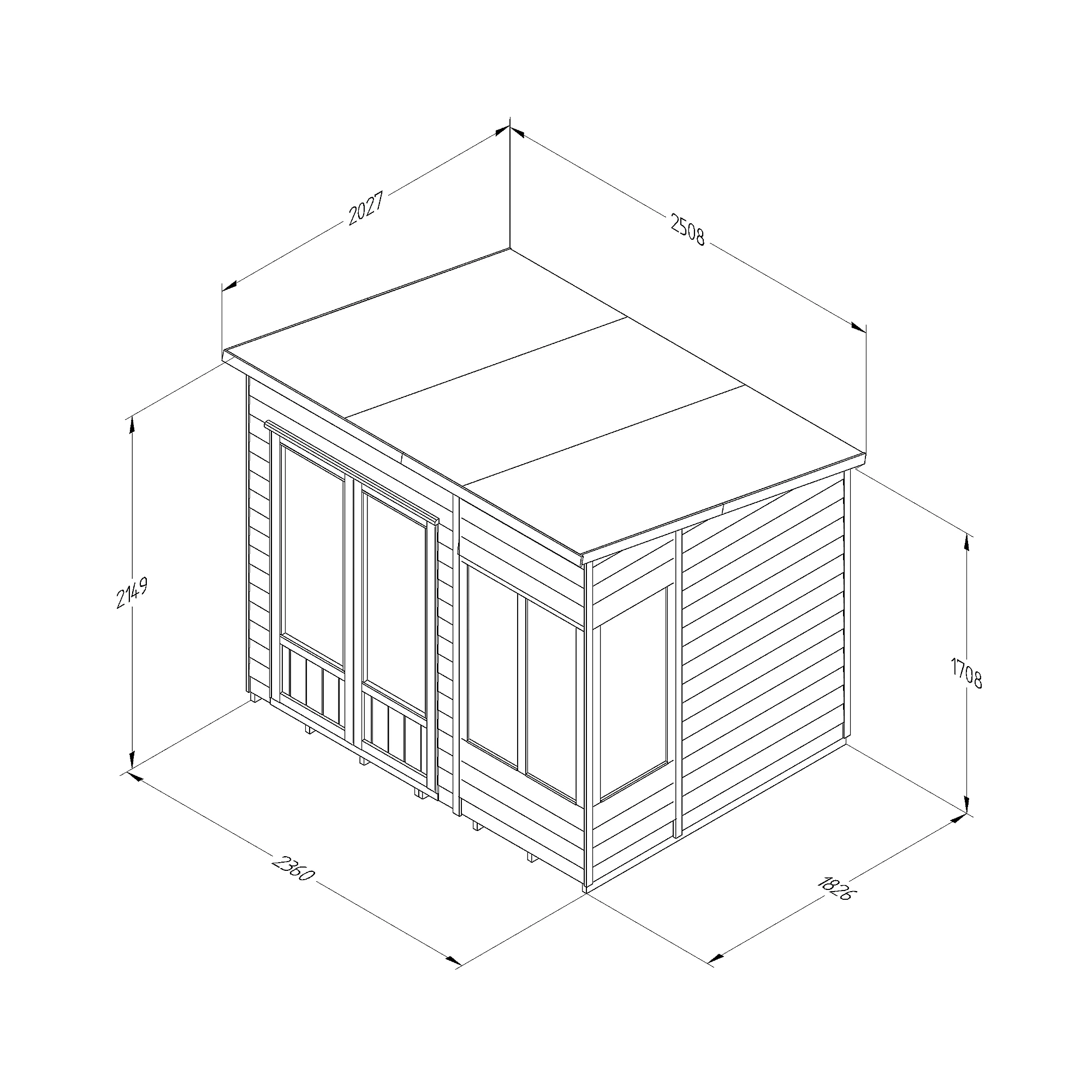 Forest Garden Oakley 8x6 Pent Overlap Solid Wood Summer House With Double Door (Base Included) - Image 4