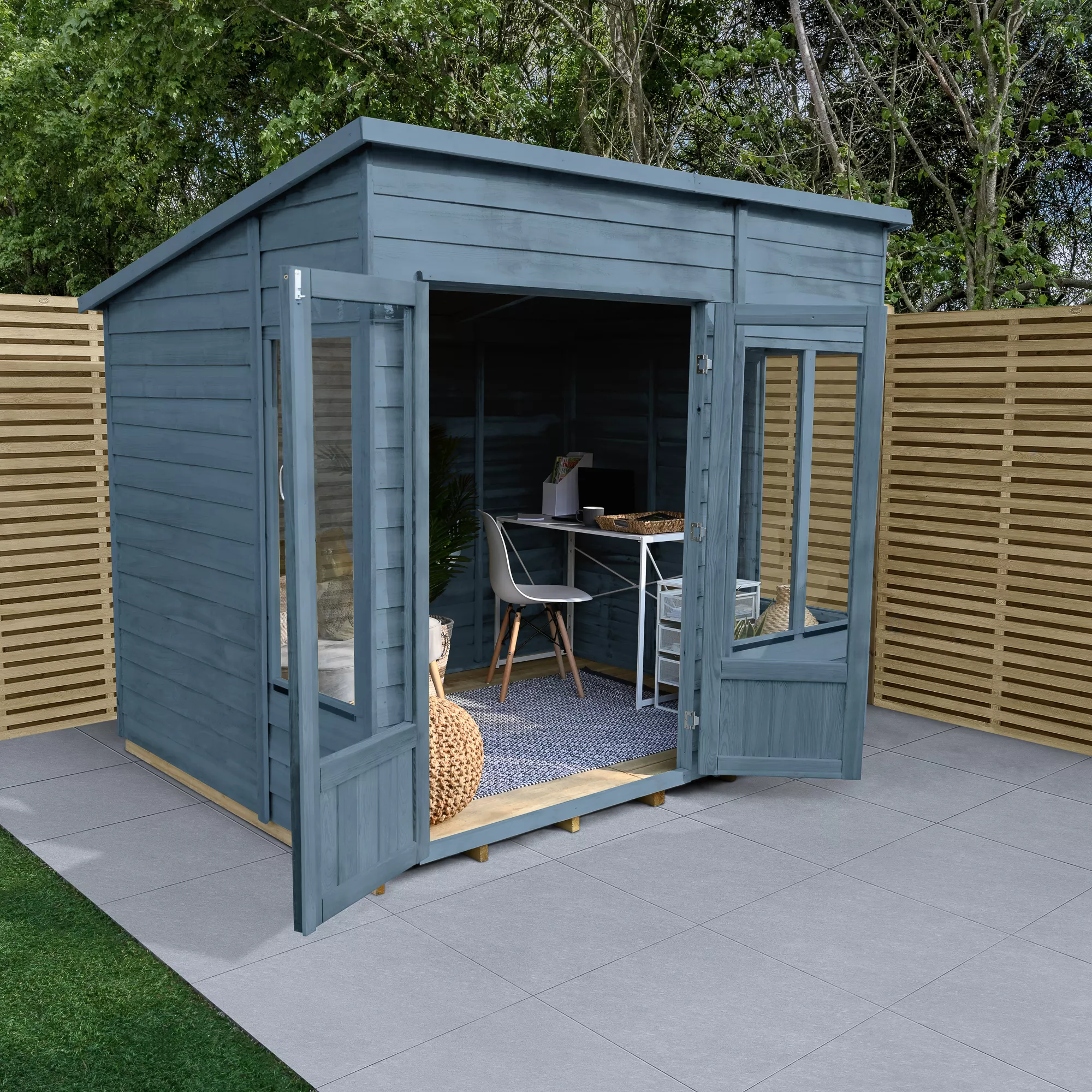 Forest Garden Oakley 8x6 Pent Overlap Solid Wood Summer House With Double Door (Base Included) - Image 3