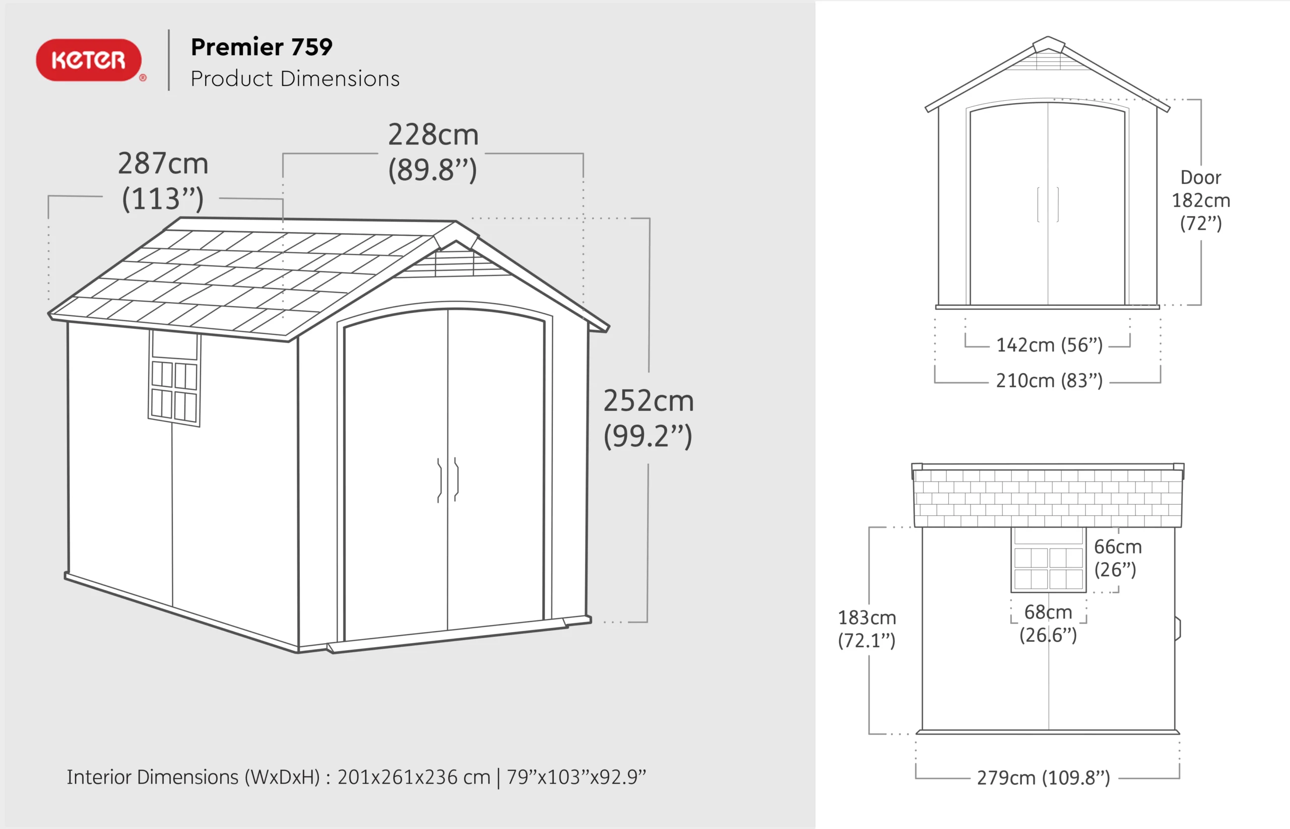 Keter Premier Grey Plastic 2 Door 2 Windows Shed With Floor (Base Included) - Image 13