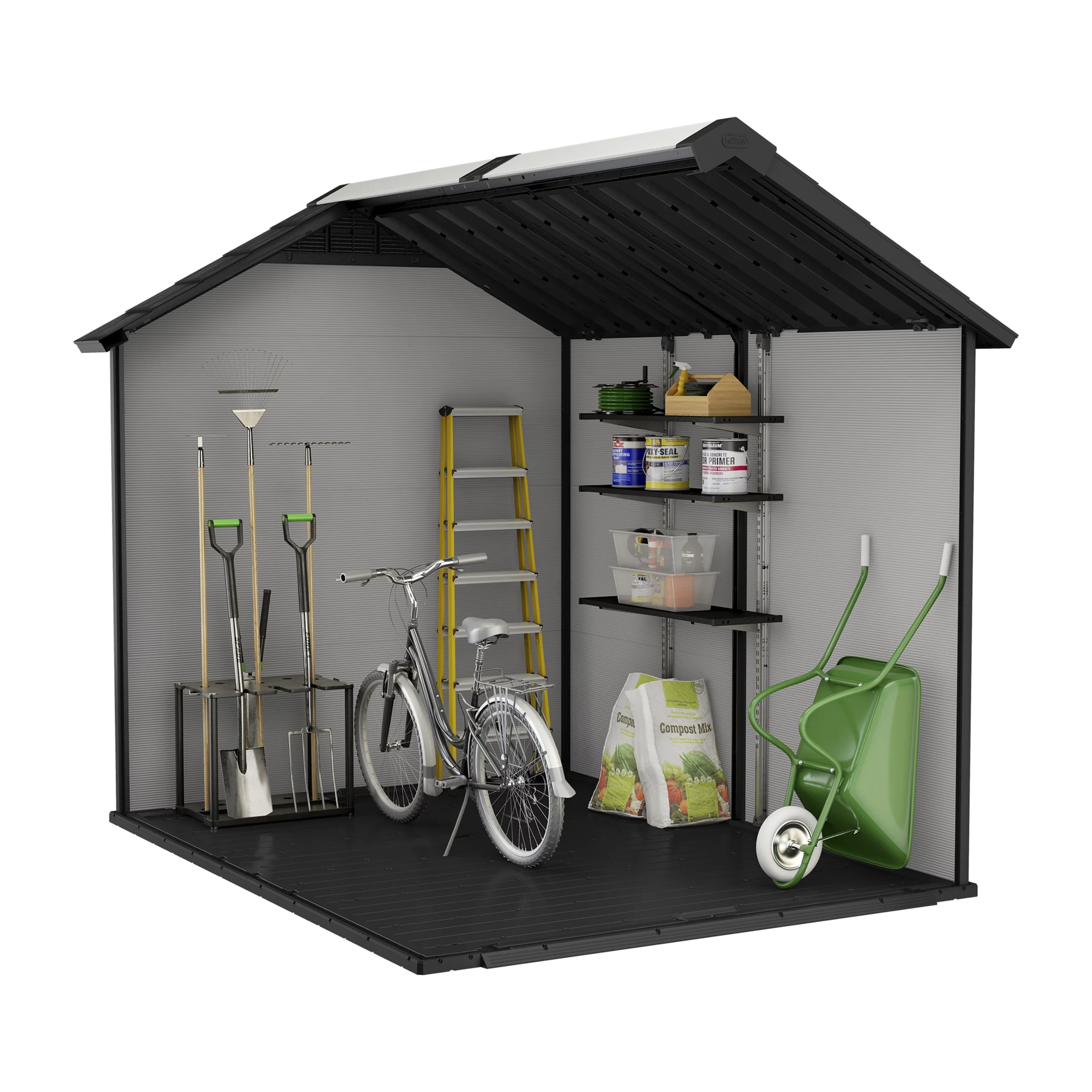 Keter Premier Grey Plastic 2 Door 2 Windows Shed With Floor (Base Included) - Image 3