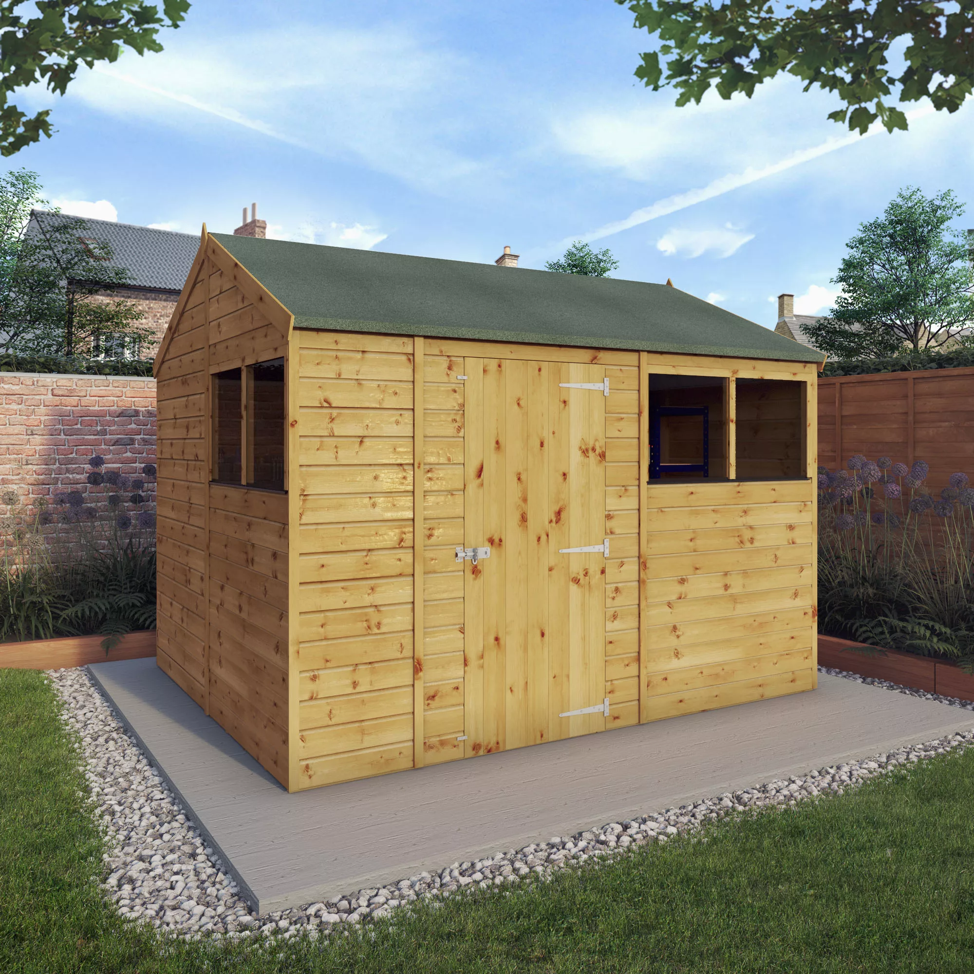 Mercia 10x8 Ft Reverse Apex Tongue & Groove Wooden 4 Windows Shed With Floor - Image 7