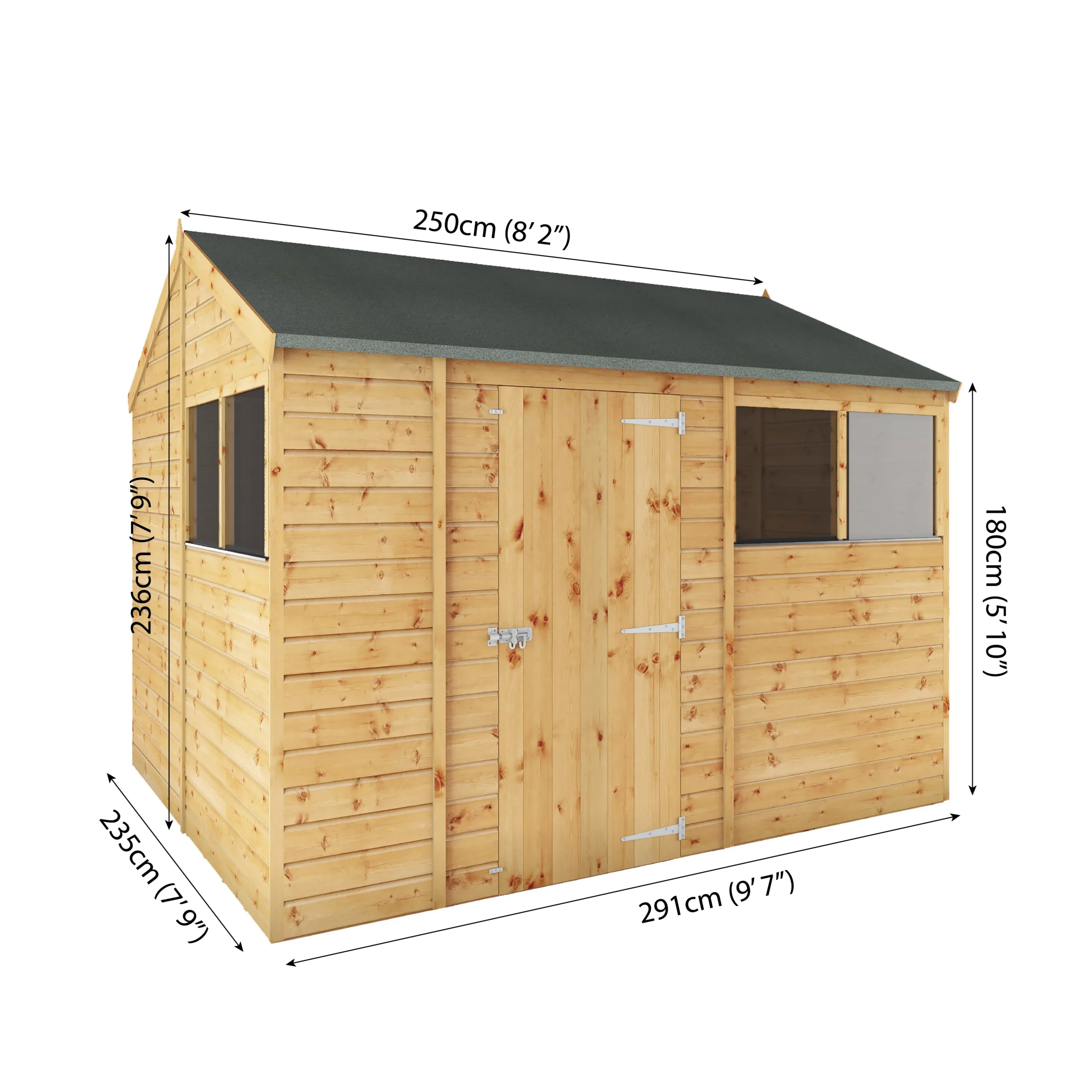 Mercia 10x8 Ft Reverse Apex Tongue & Groove Wooden 4 Windows Shed With Floor - Image 9