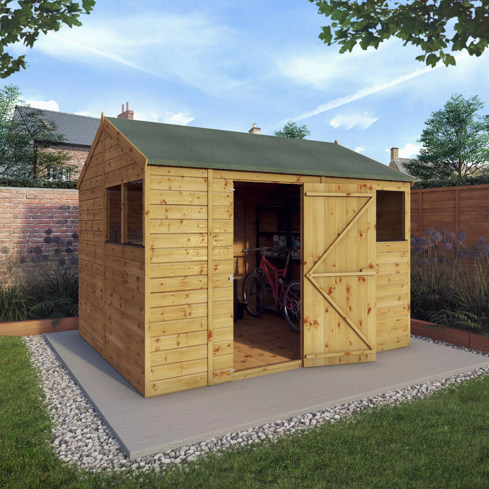 Mercia 10x8 Ft Reverse Apex Tongue & Groove Wooden 4 Windows Shed With Floor - Image 8