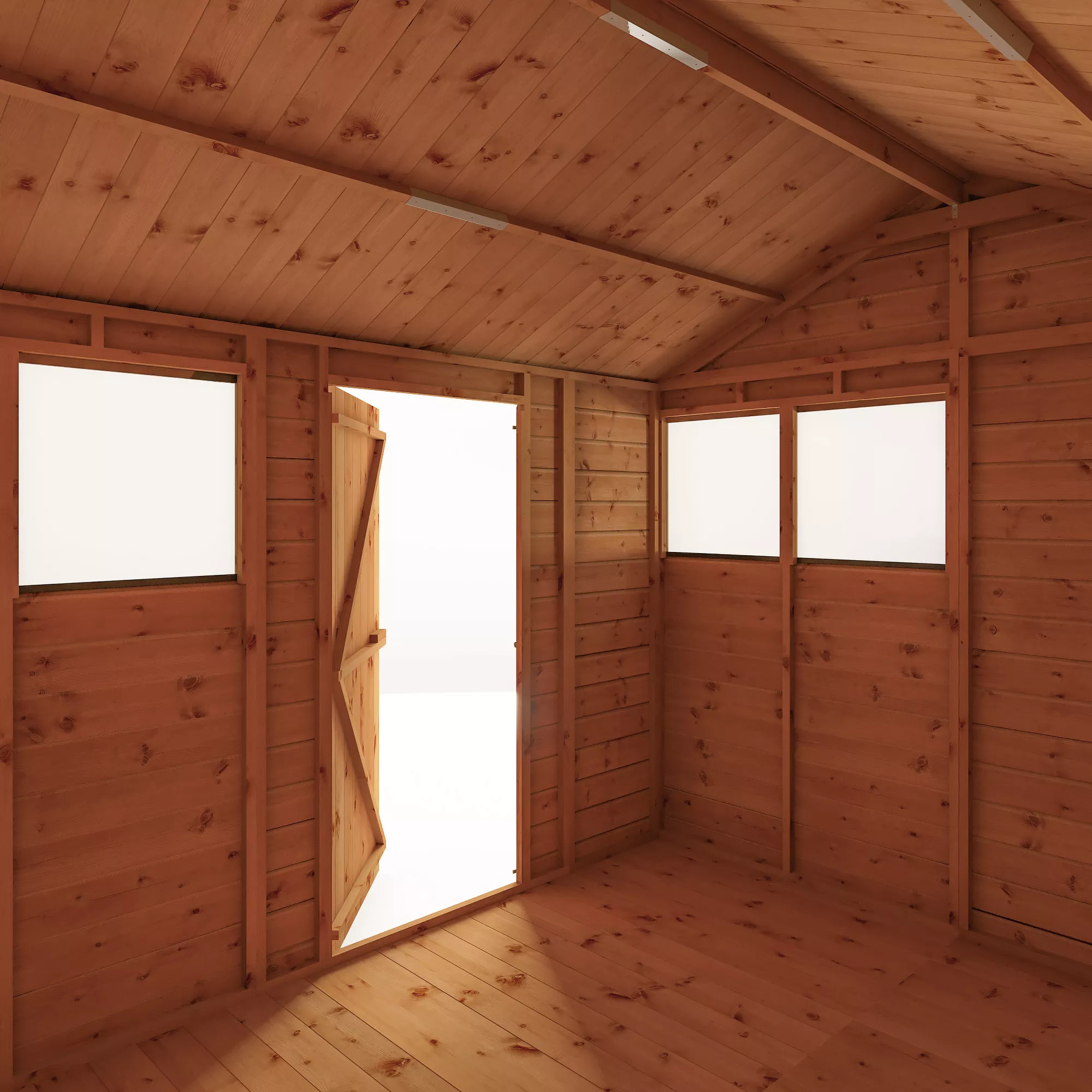 Mercia 10x8 Ft Reverse Apex Tongue & Groove Wooden 4 Windows Shed With Floor - Image 4