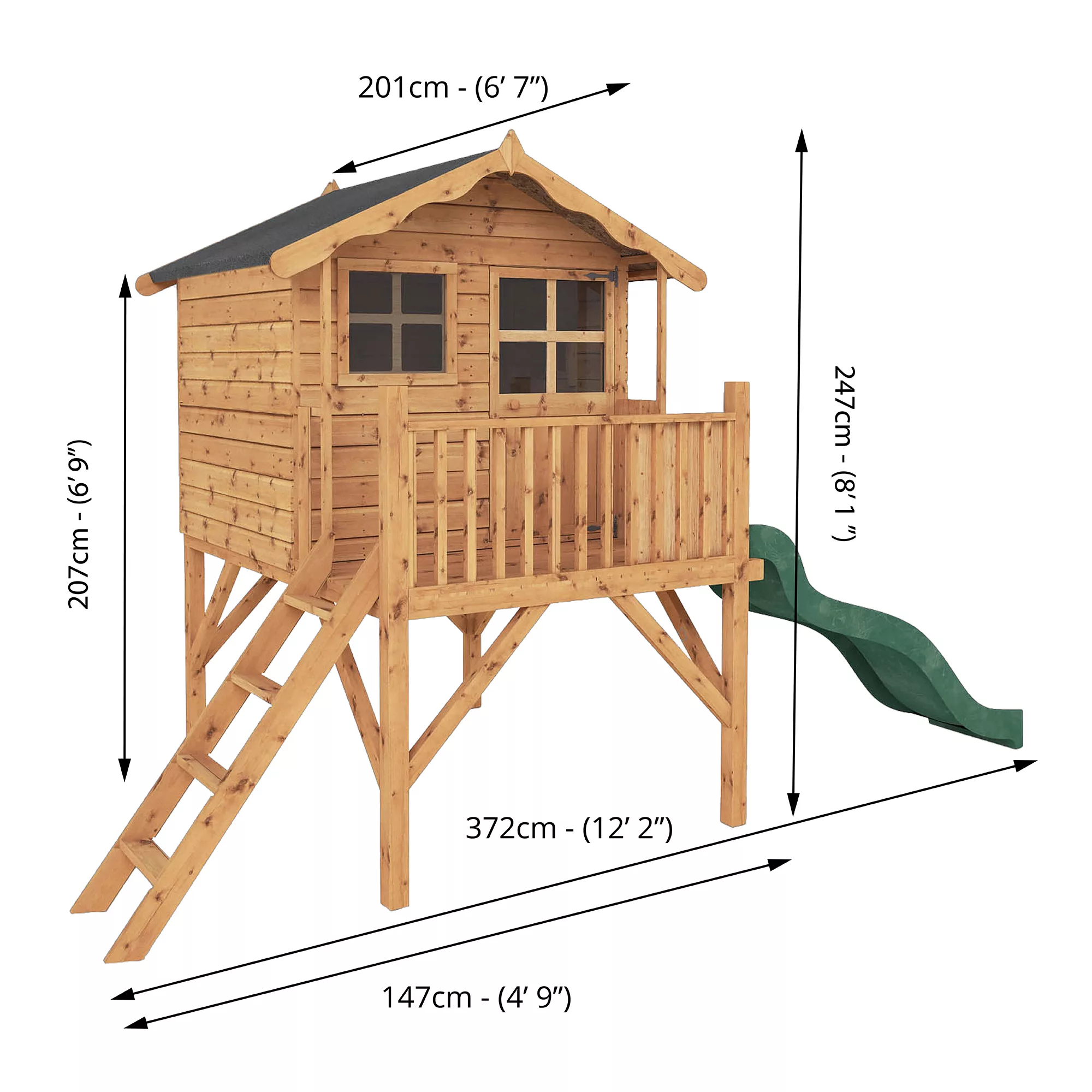 Mercia 12x6 Poppy Apex Shiplap Tower Slide Playhouse - Assembly Service Included - Image 2