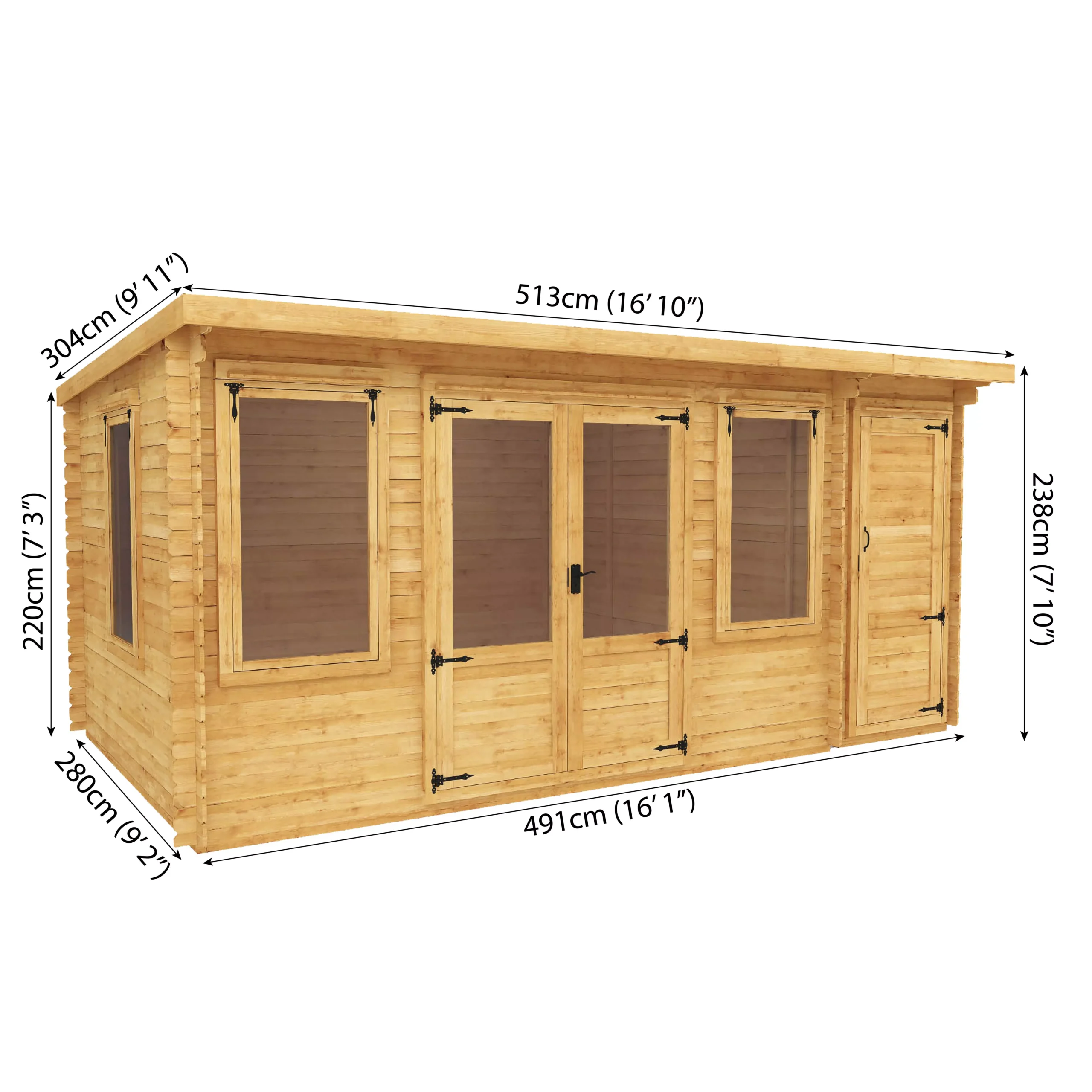 Mercia 17x10 Pent Tongue & Groove Cabin With Double Door - Image 7