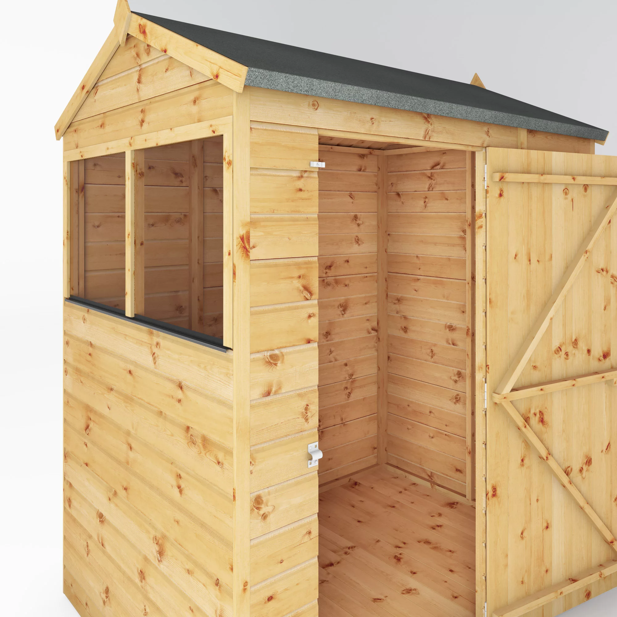 Mercia 6x4 Ft Reverse Apex Tongue & Groove Wooden 2 Windows Shed With Floor - Image 3
