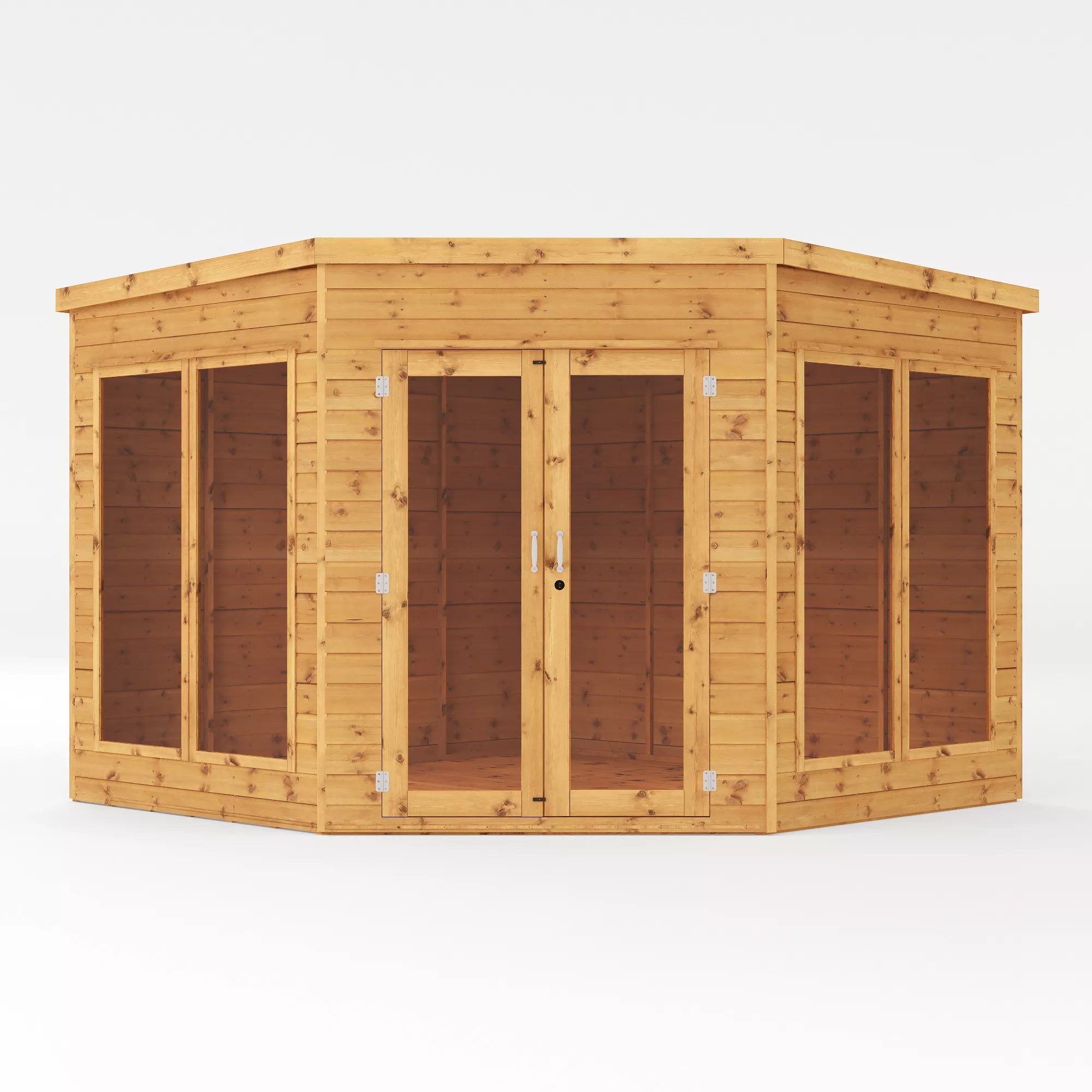 Mercia Corner 9x9 Ft Flat Shiplap Wooden Summer House With Double Door - Image 3