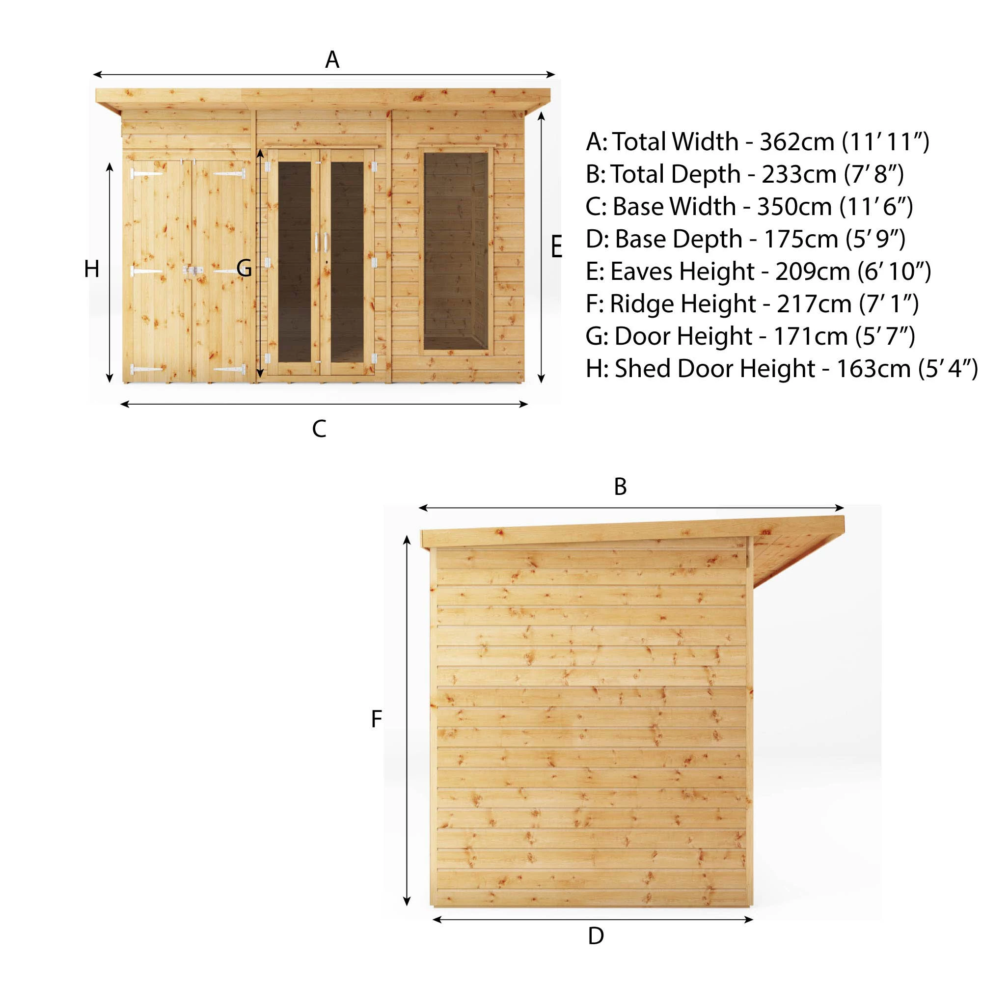 Mercia Maine 12x6 Ft Pent Shiplap Wooden Summer House With Double Door - Image 9
